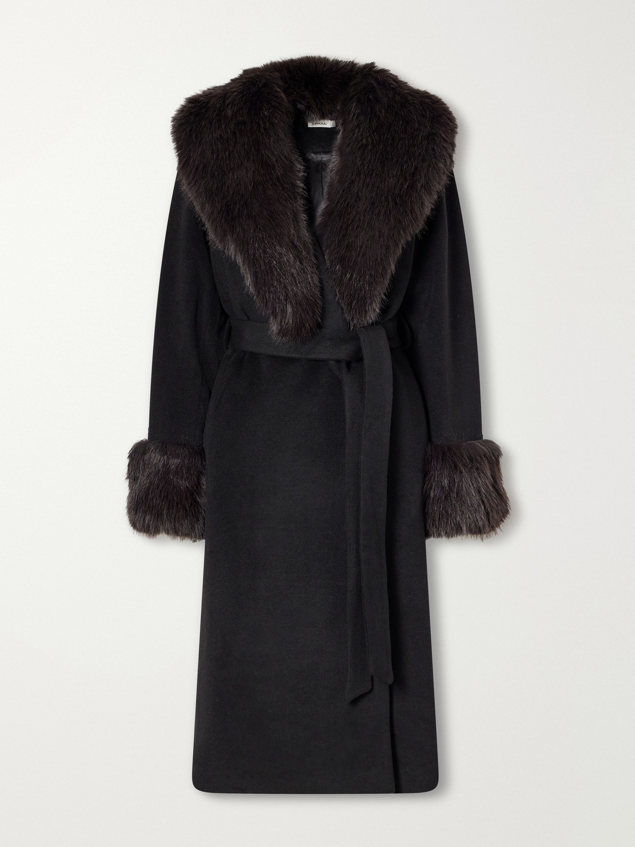 Kinsley Belted Plush-Trimmed Wool-Blend Melton Coat