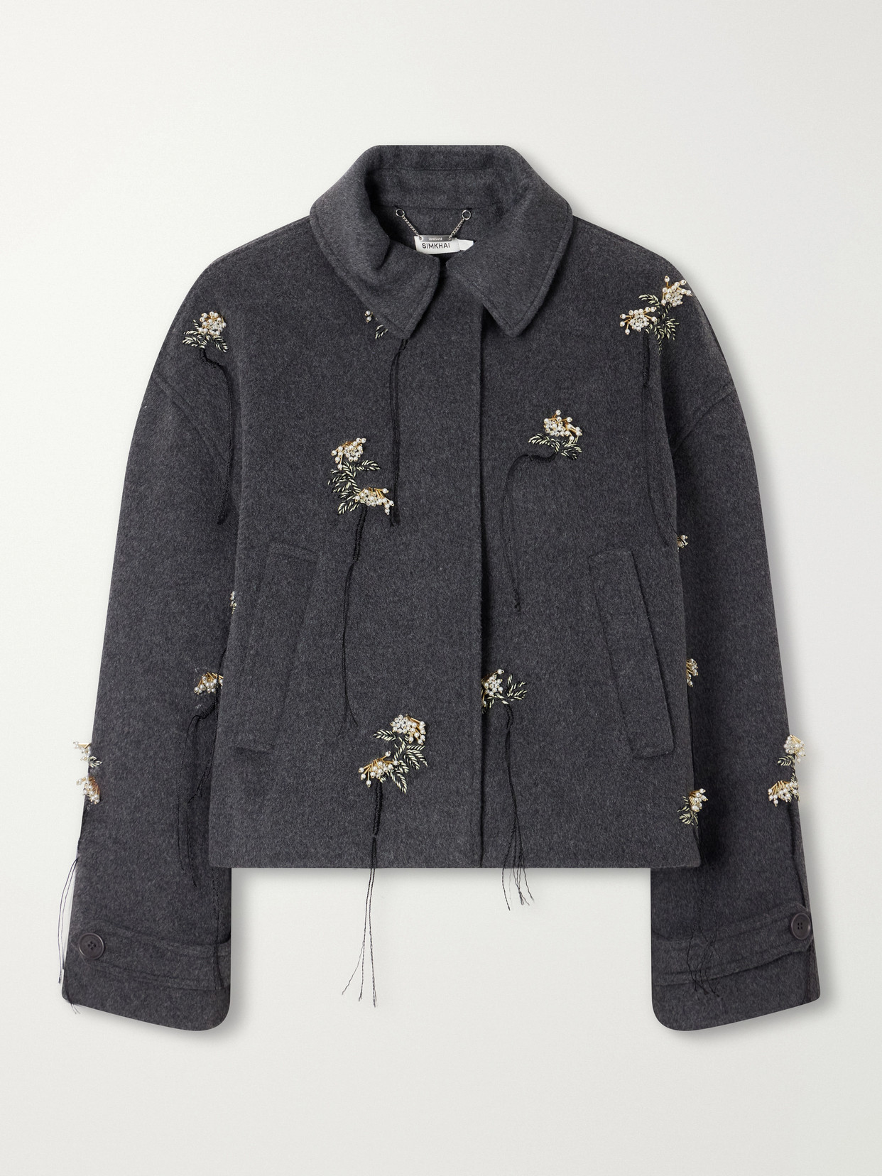 Simkhai Katya Bead-embellished Embriodered Wool-blend Felt Jacket In Gray