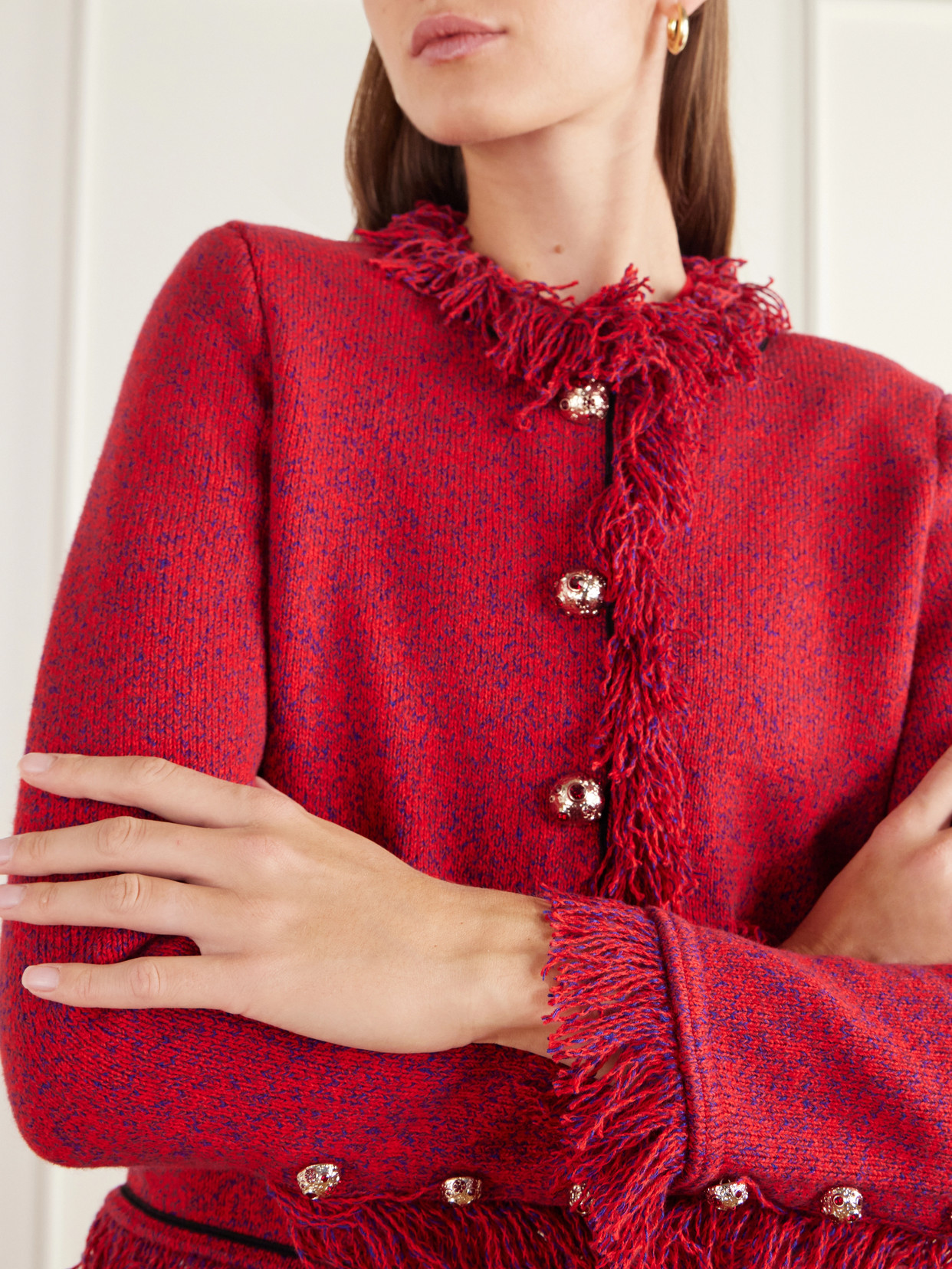 Cropped Frayed Wool And Cotton-Blend Jacket