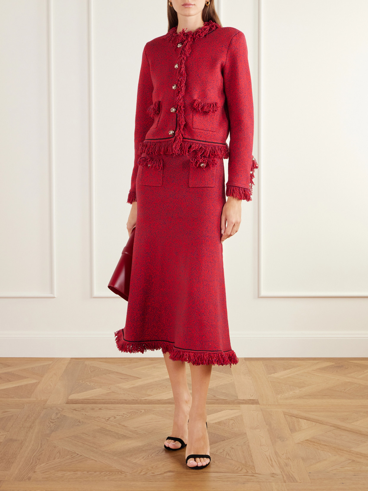 Cropped Frayed Wool And Cotton-Blend Jacket