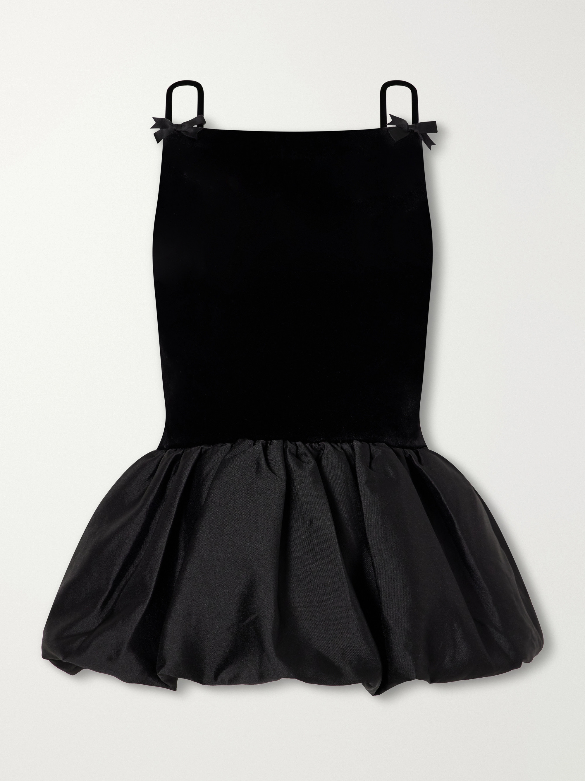 self-portrait Bow-detailed peplum satin-trimmed velvet top