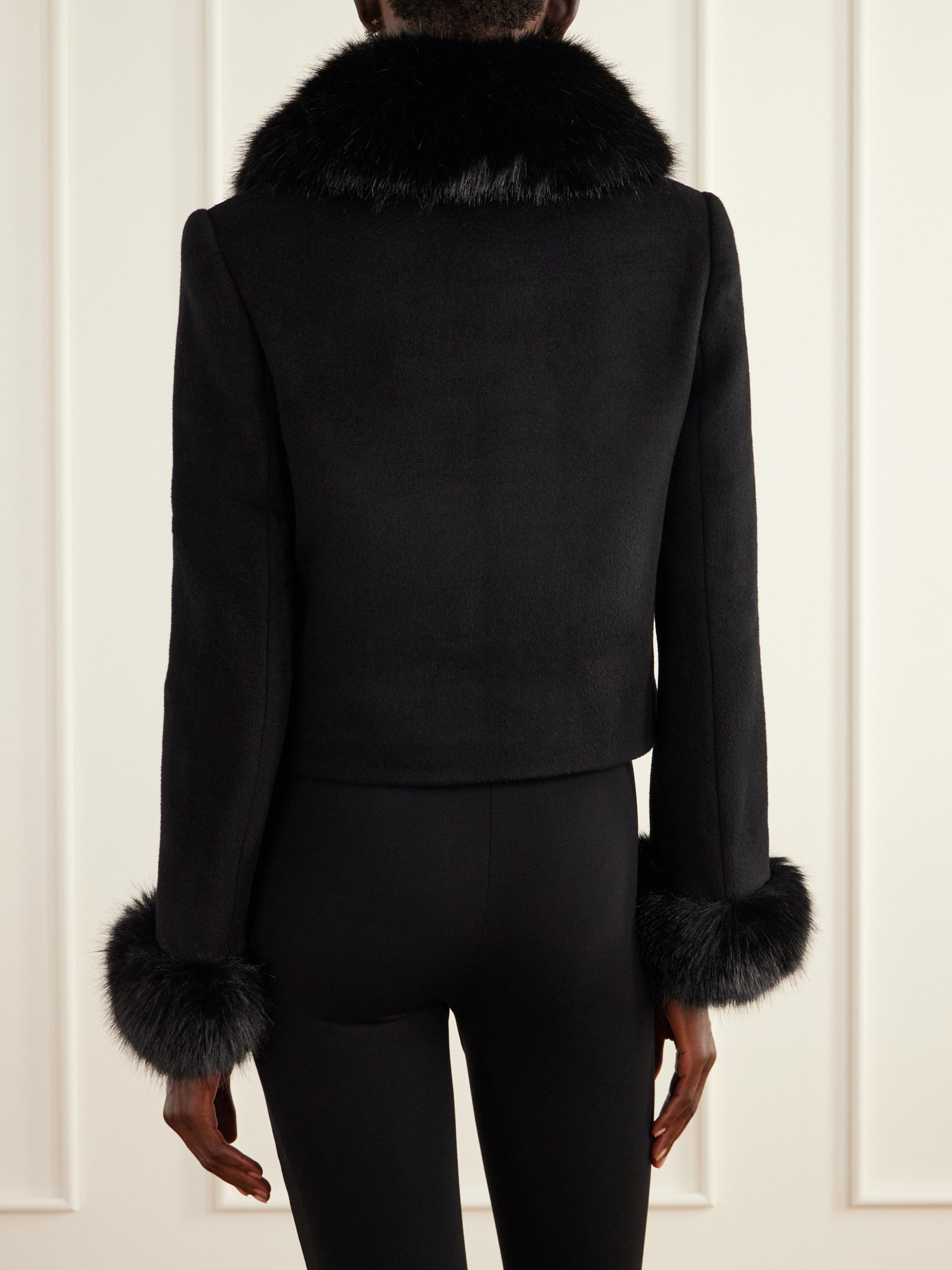 Cropped Plush-Trimmed Wool-Blend Jacket