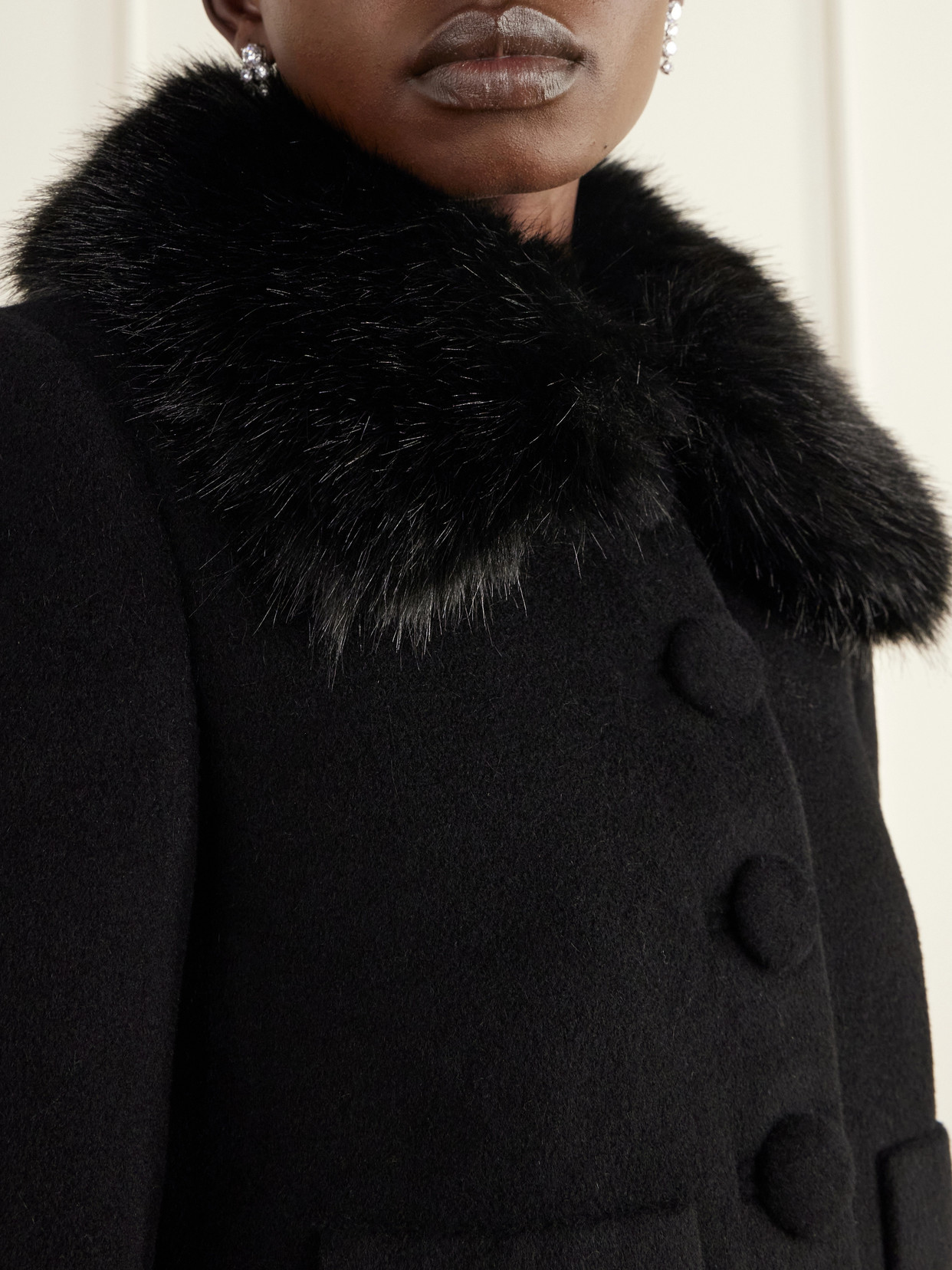 Cropped Plush-Trimmed Wool-Blend Jacket