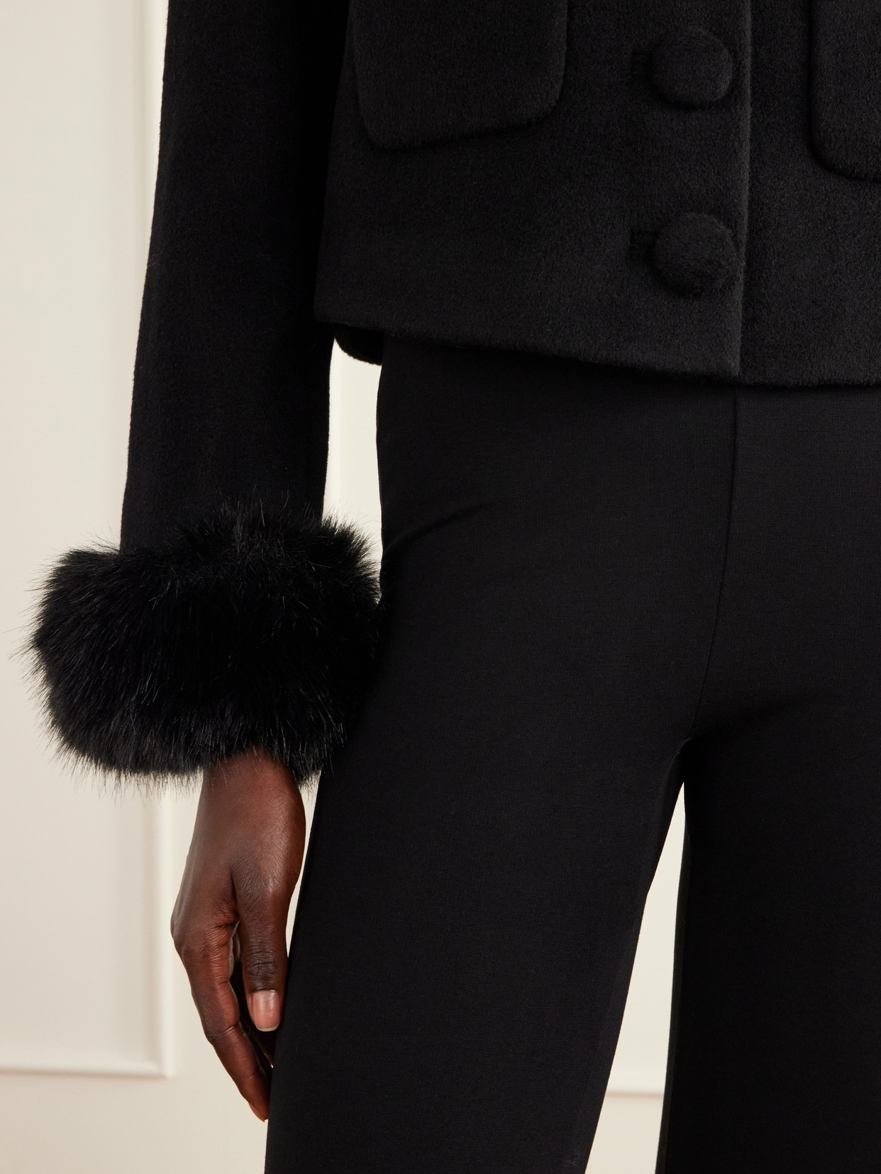 Cropped Plush-Trimmed Wool-Blend Jacket