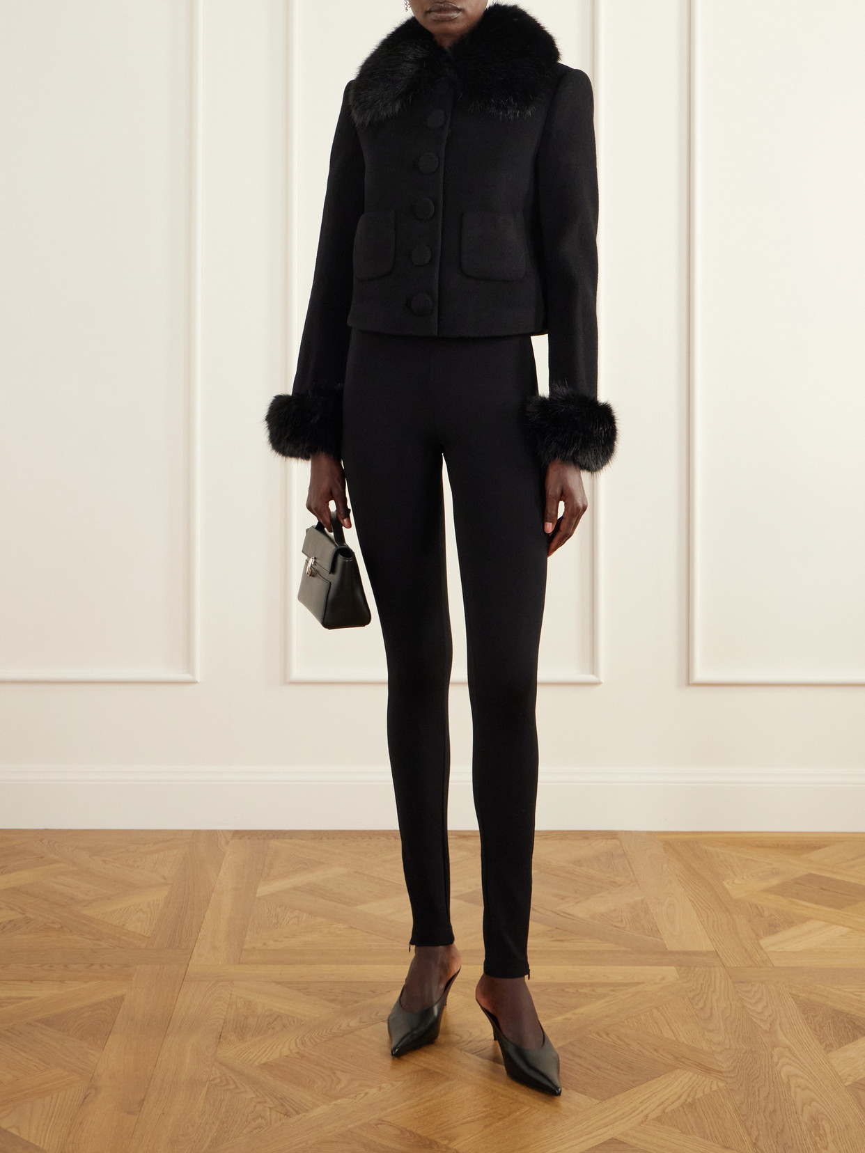 Cropped Plush-Trimmed Wool-Blend Jacket