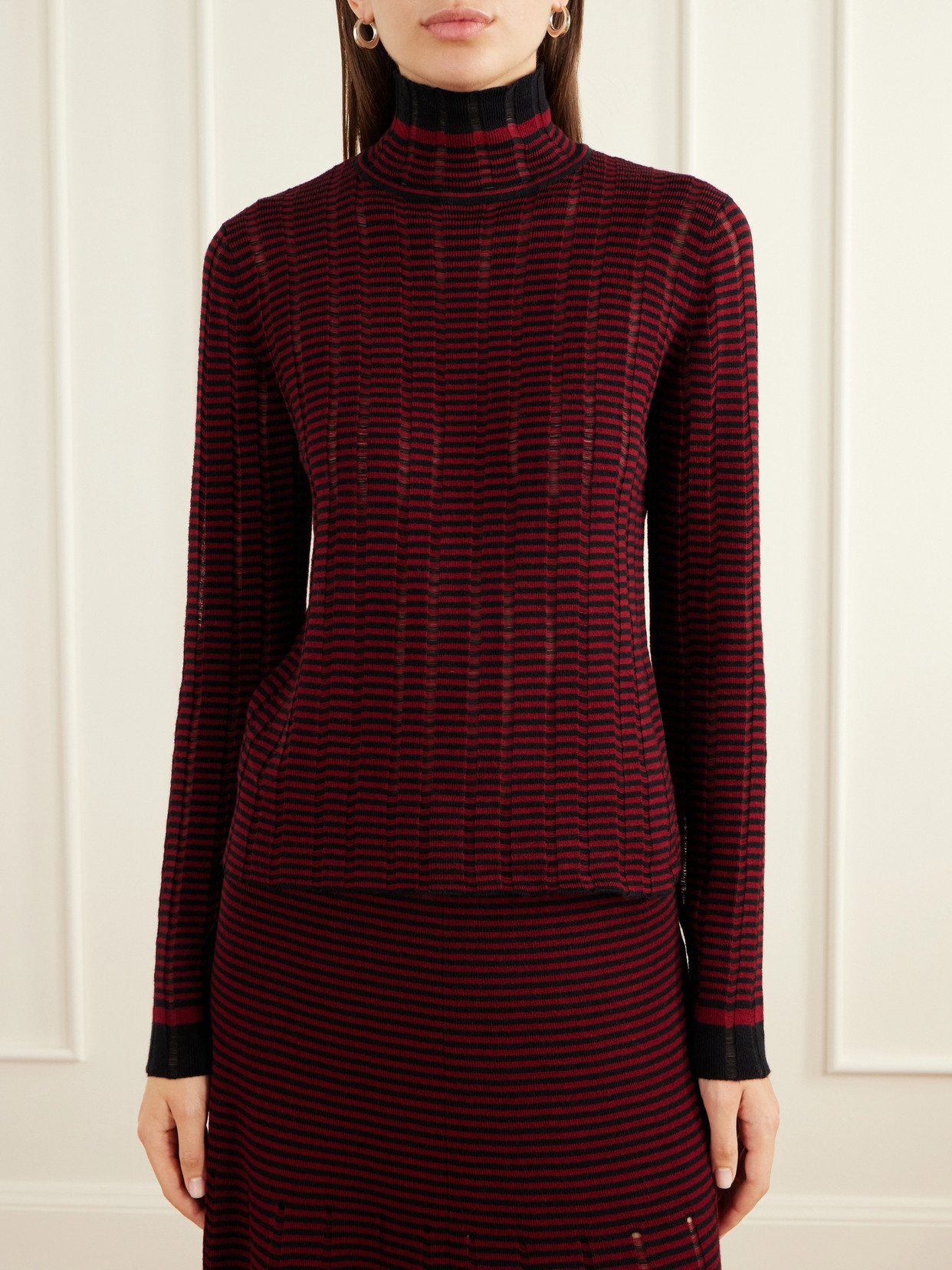 White Label - Stina Striped Ribbed Wool And Cotton-Blend Turtleneck Sweater