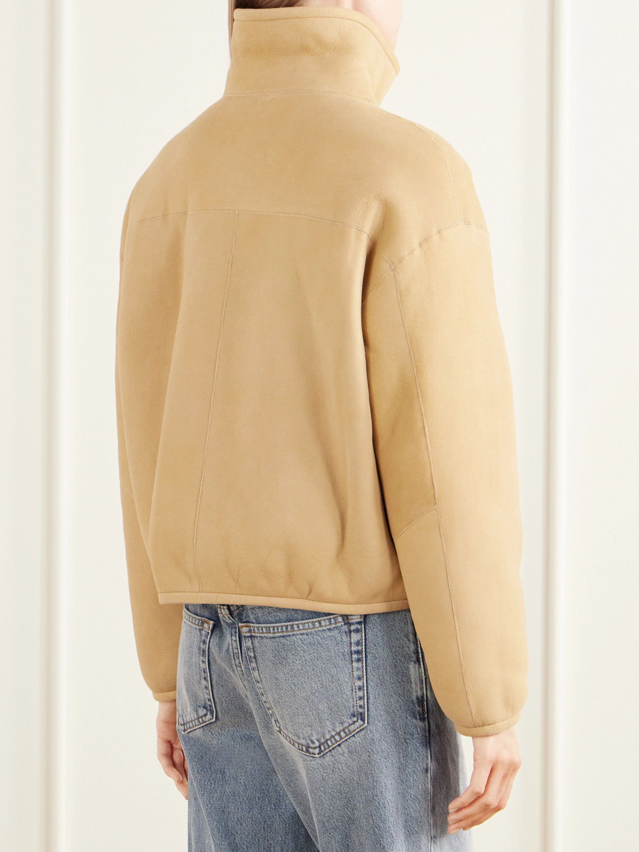 Cropped Shearling-Trimmed Jacket