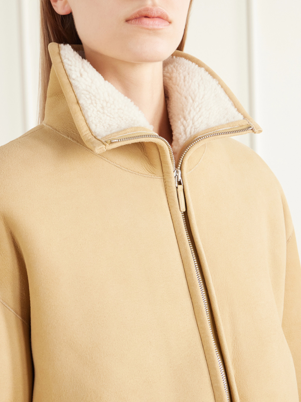 Cropped Shearling-Trimmed Jacket