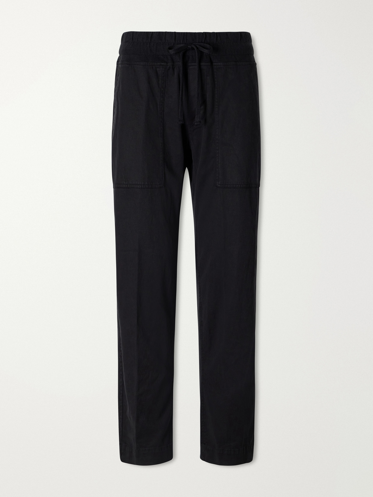 James Perse Rib-trimmed Cotton-twill Tapered Pants In Black
