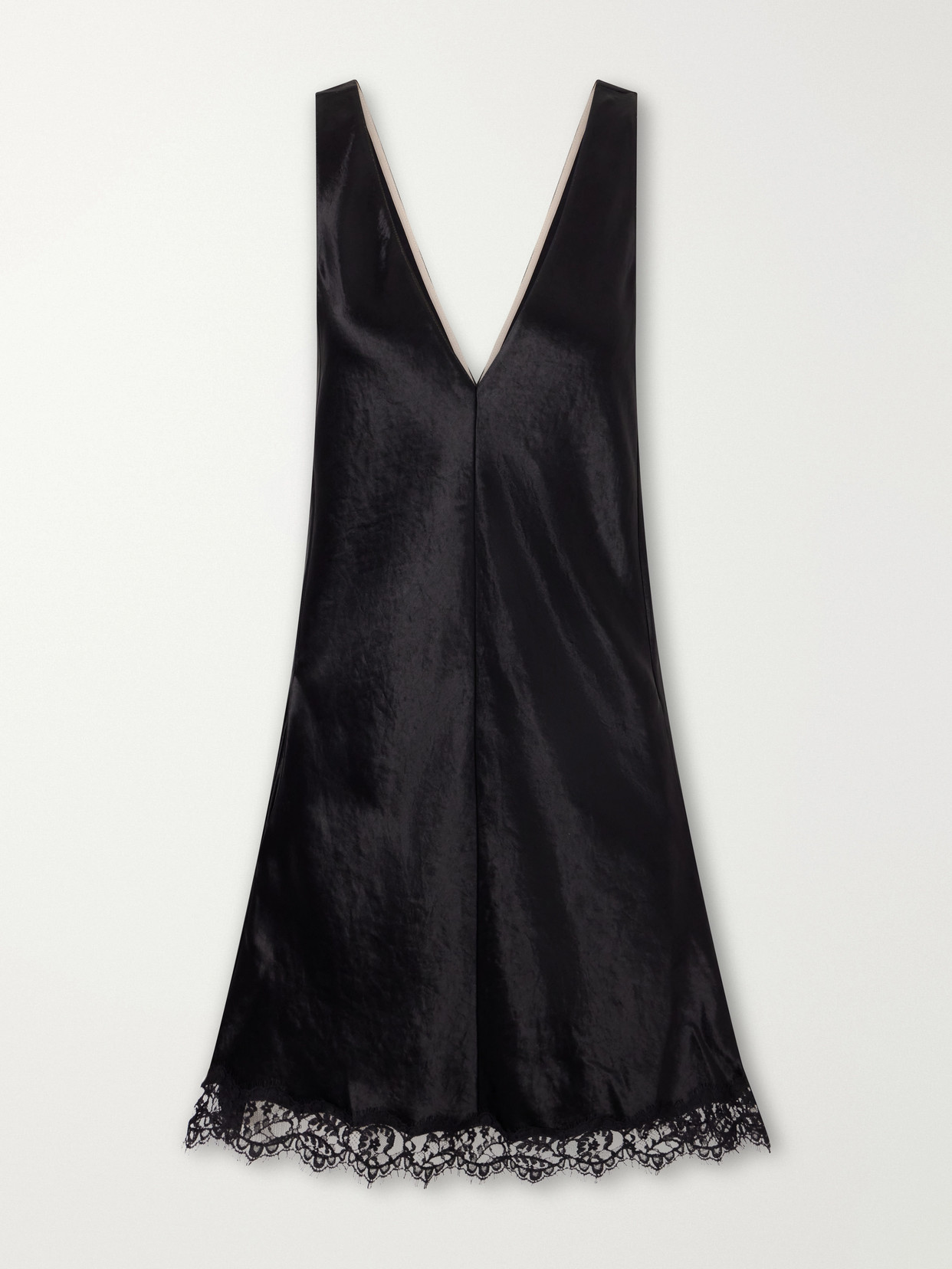 Maria Mcmanus Lace-trimmed Satin Mini Dress In Black