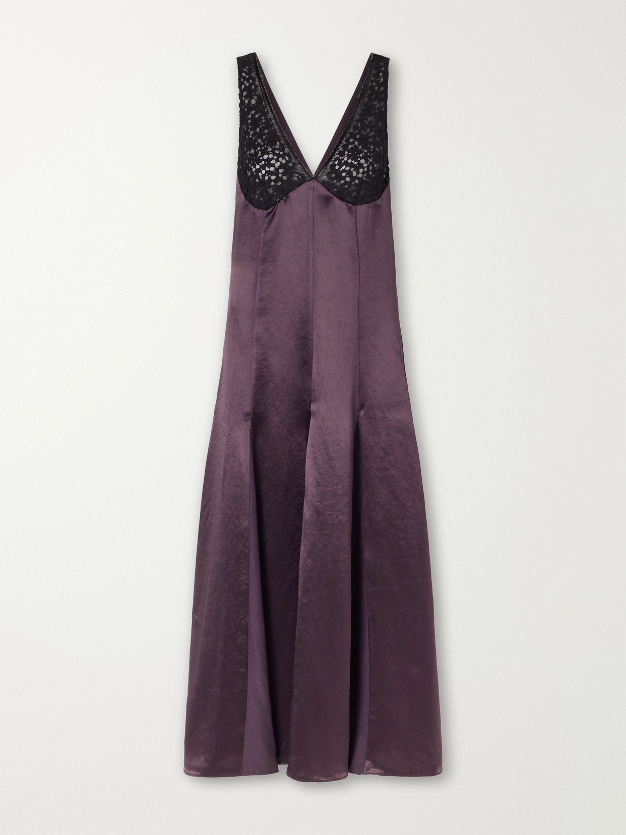 Maria Mcmanus Lace-trimmed Satin Midi Dress In Purple