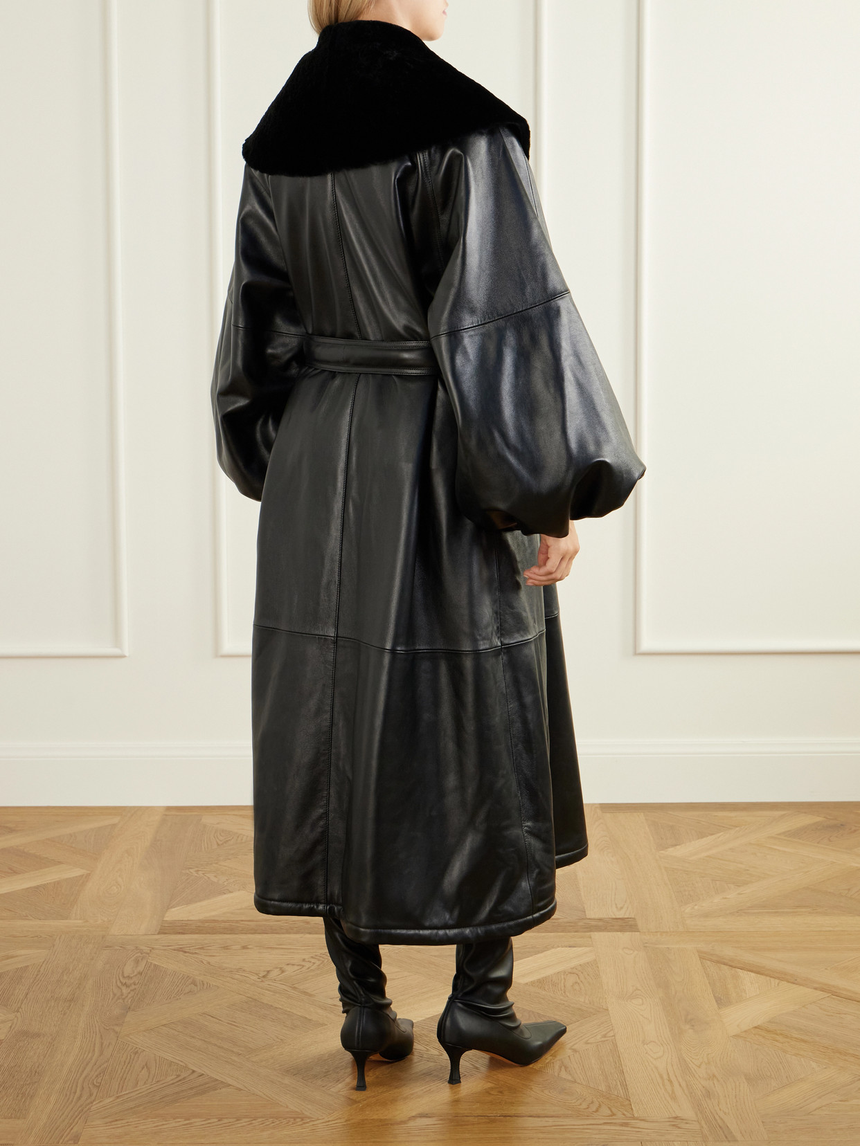 Belted Plush-Trimmed Coat