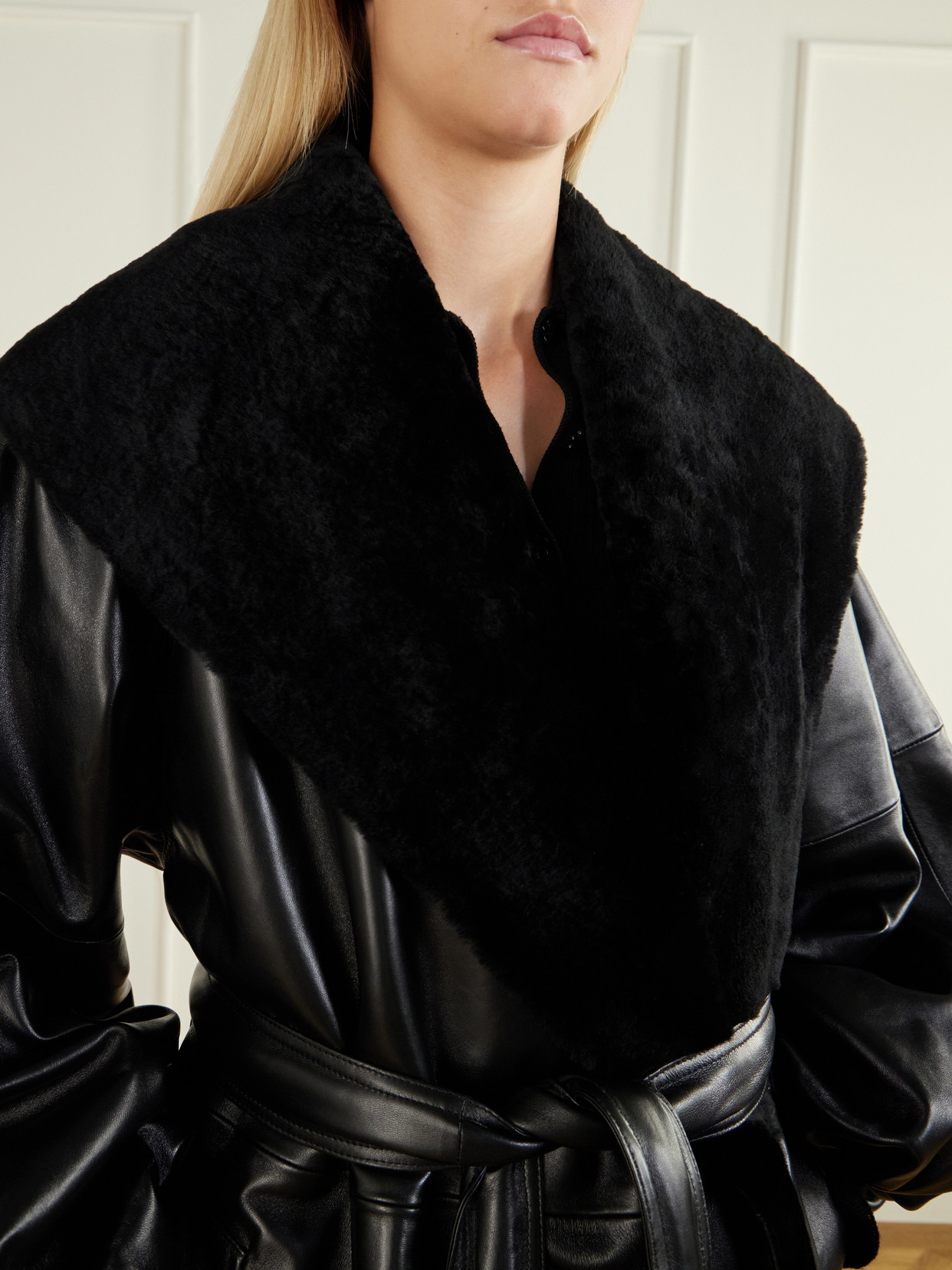 Belted Plush-Trimmed Coat