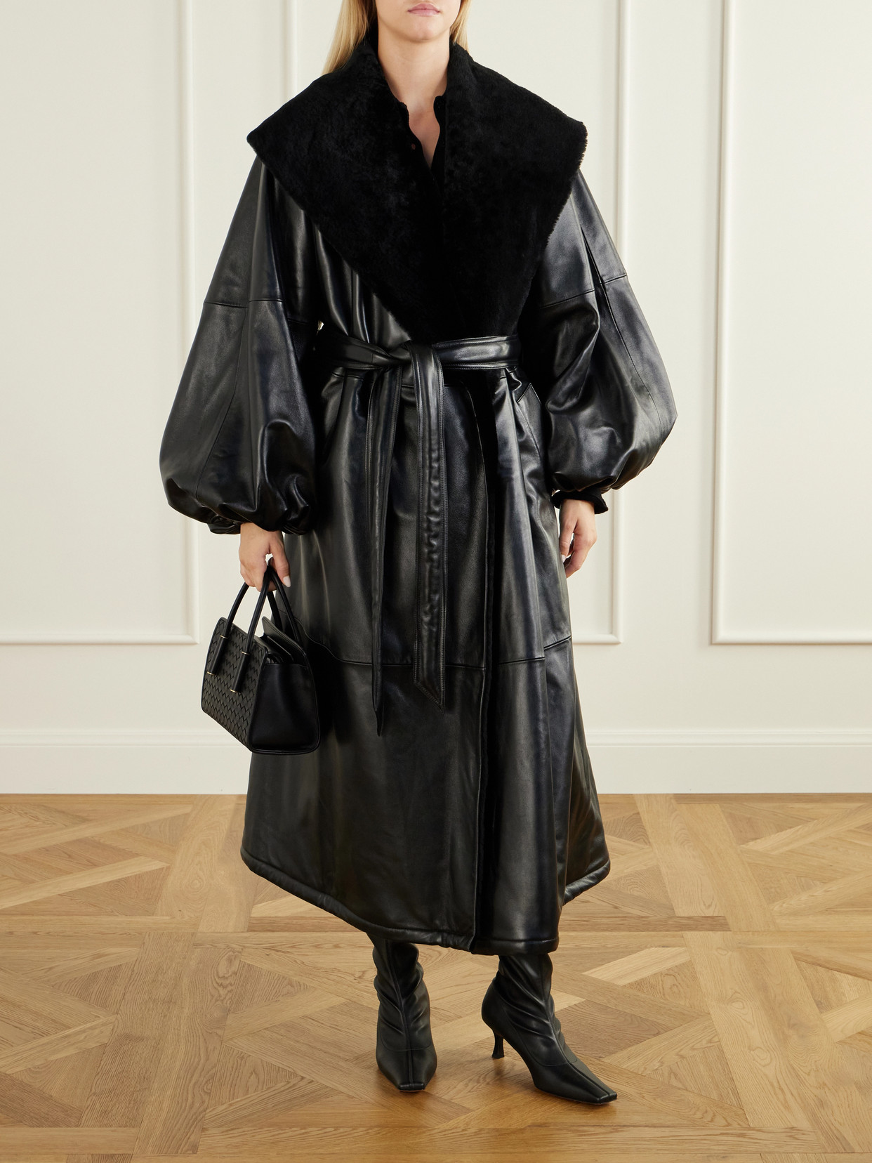 Belted Plush-Trimmed Coat