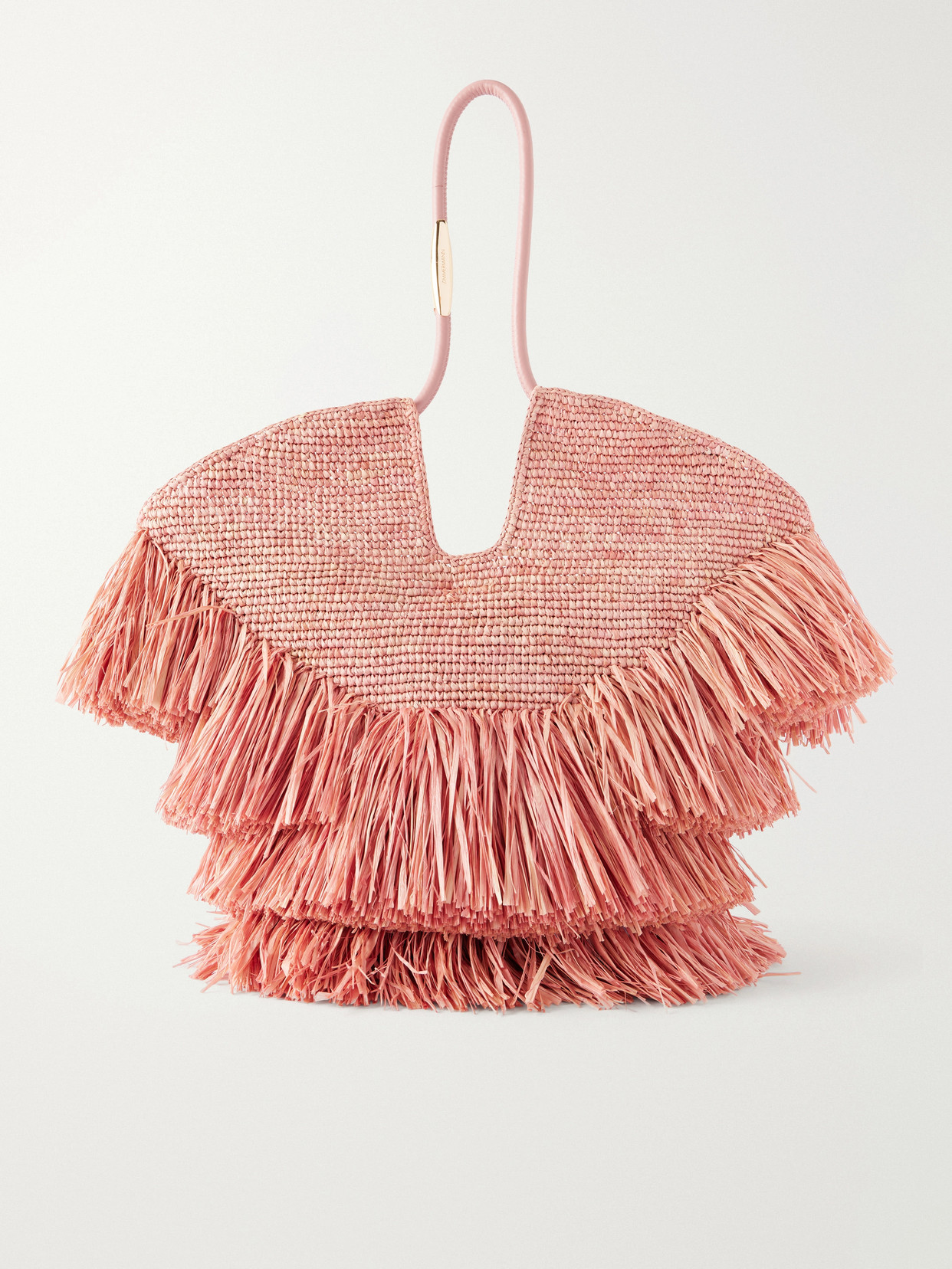Zimmermann Goldentime Fringed Embellished Leather-trimmed Raffia Tote In Pink