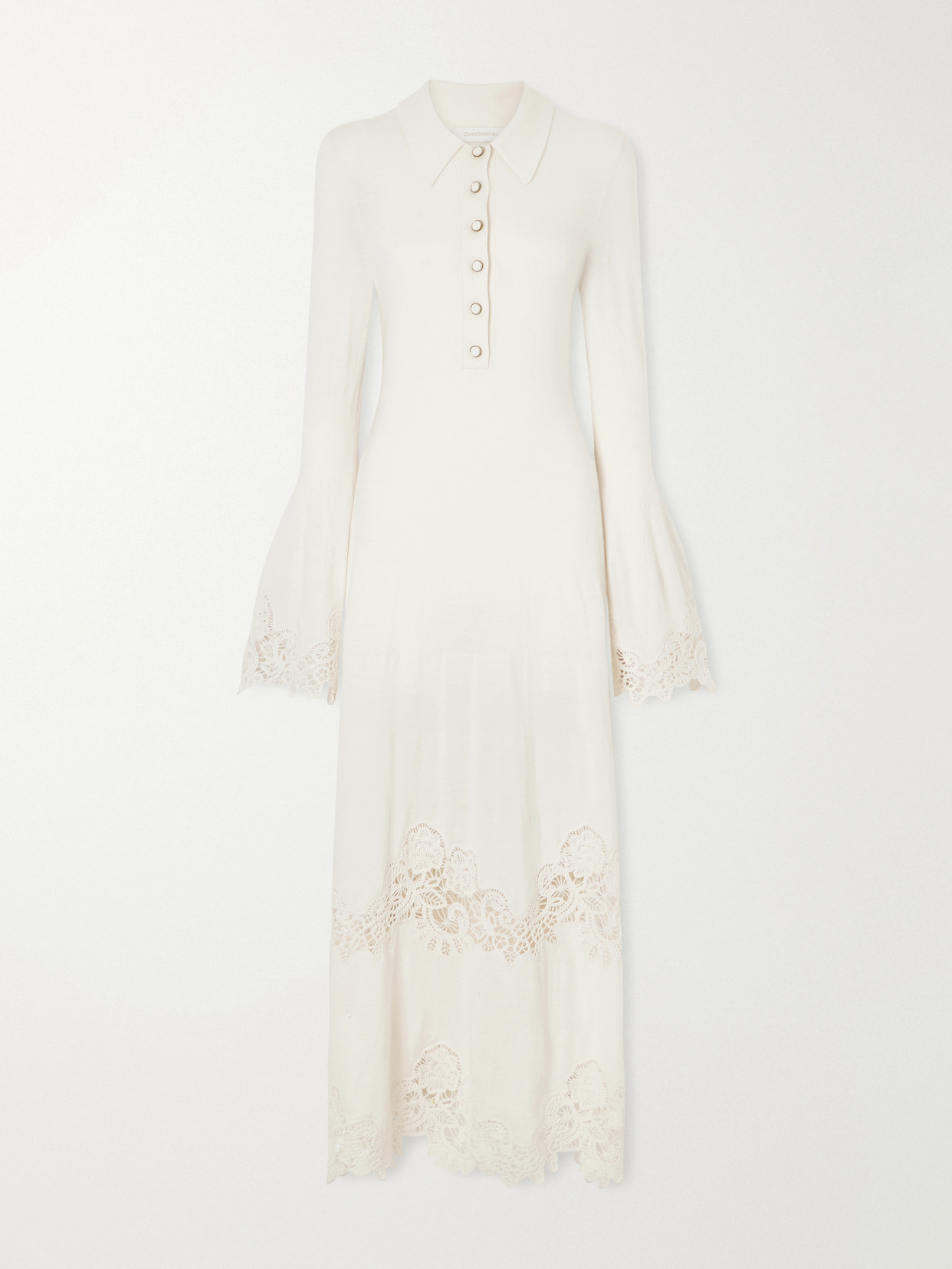 Zimmermann Clash Crochet-trimmed Wool Midi Dress In Neutrals