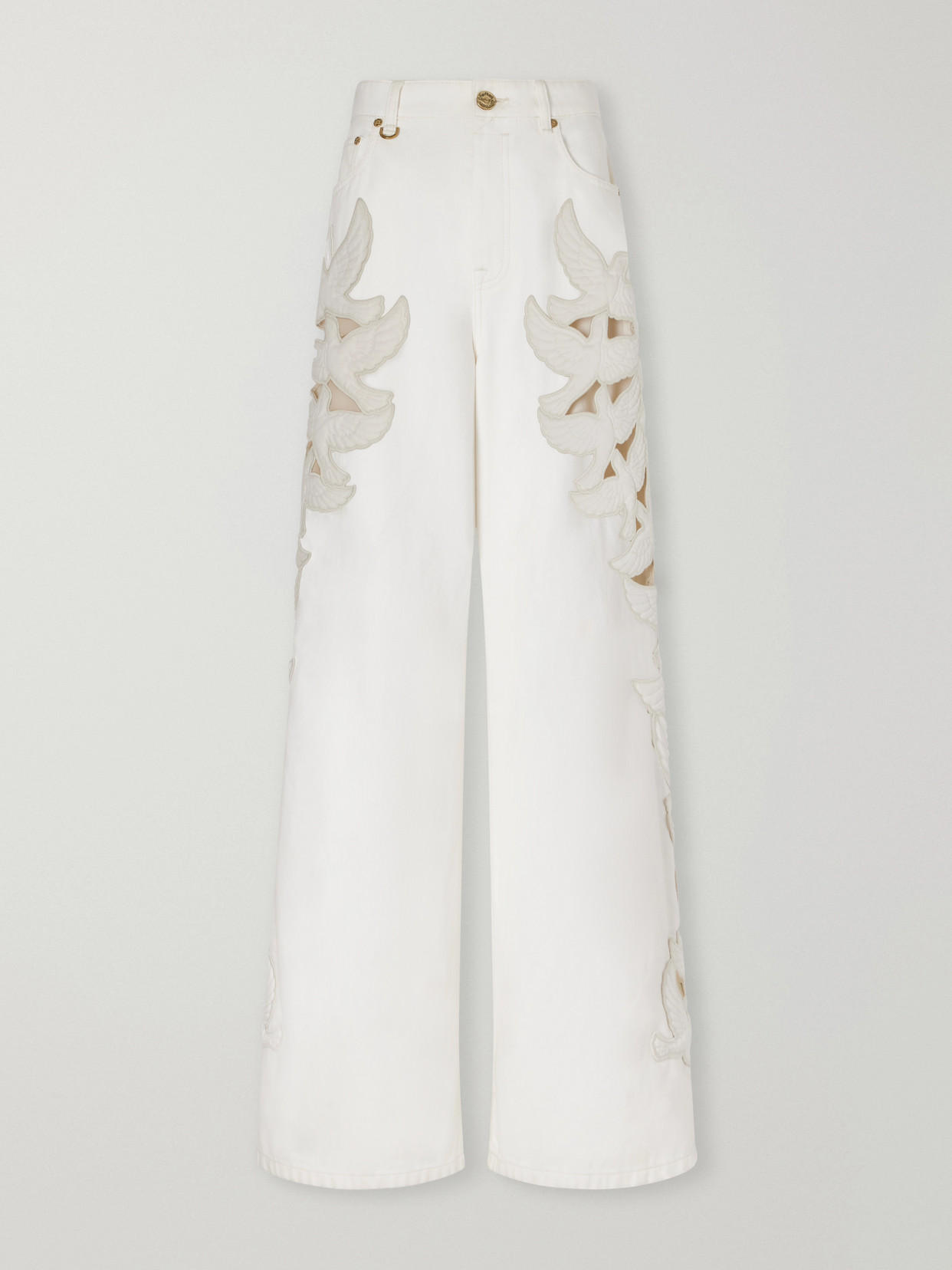 Appliquéd High-Rise Straight-Leg Jeans
