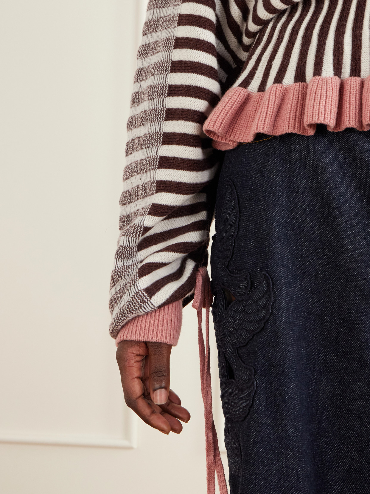 Clash Bow-Detailed Ruffled Striped Merino Wool And Cotton-Blend Sweater
