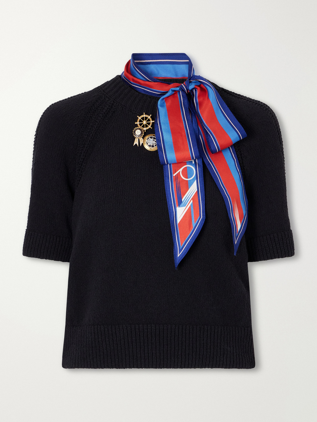 Zimmermann Clash Scarf-detailed Embellished Cotton Sweater In Black