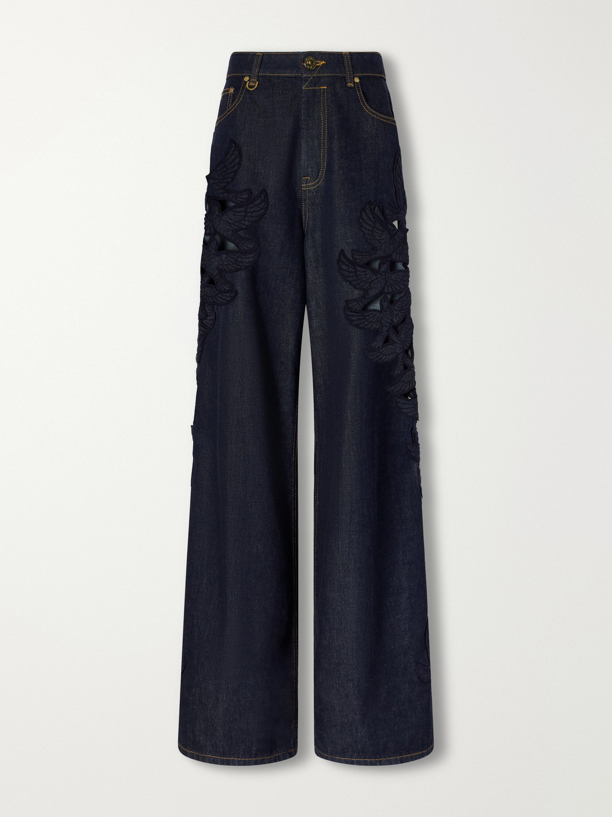 Appliquéd High-Rise Straight-Leg Jeans