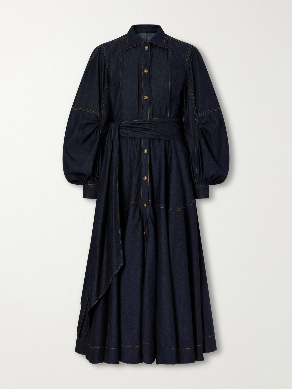 Zimmermann Belted Denim Midi Dress In Blue