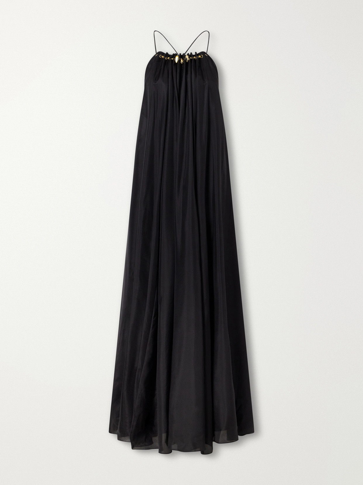 Zimmermann Fairlight Bead-embellished Gathered Silk-satin Maxi Dress In Black