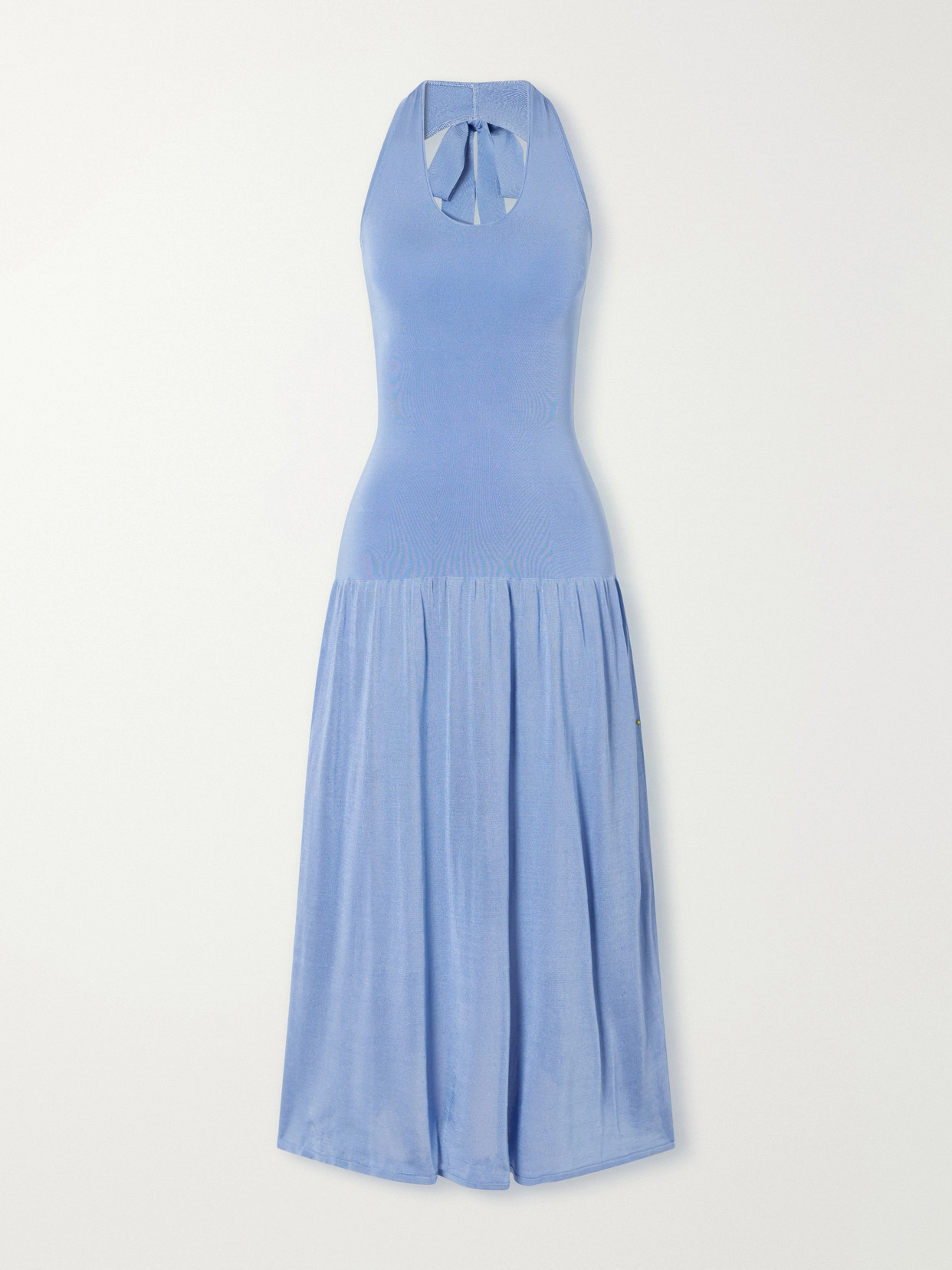 Zimmermann Fairlight Pleated Stretch-jersey Halterneck Midi Dress In Blue