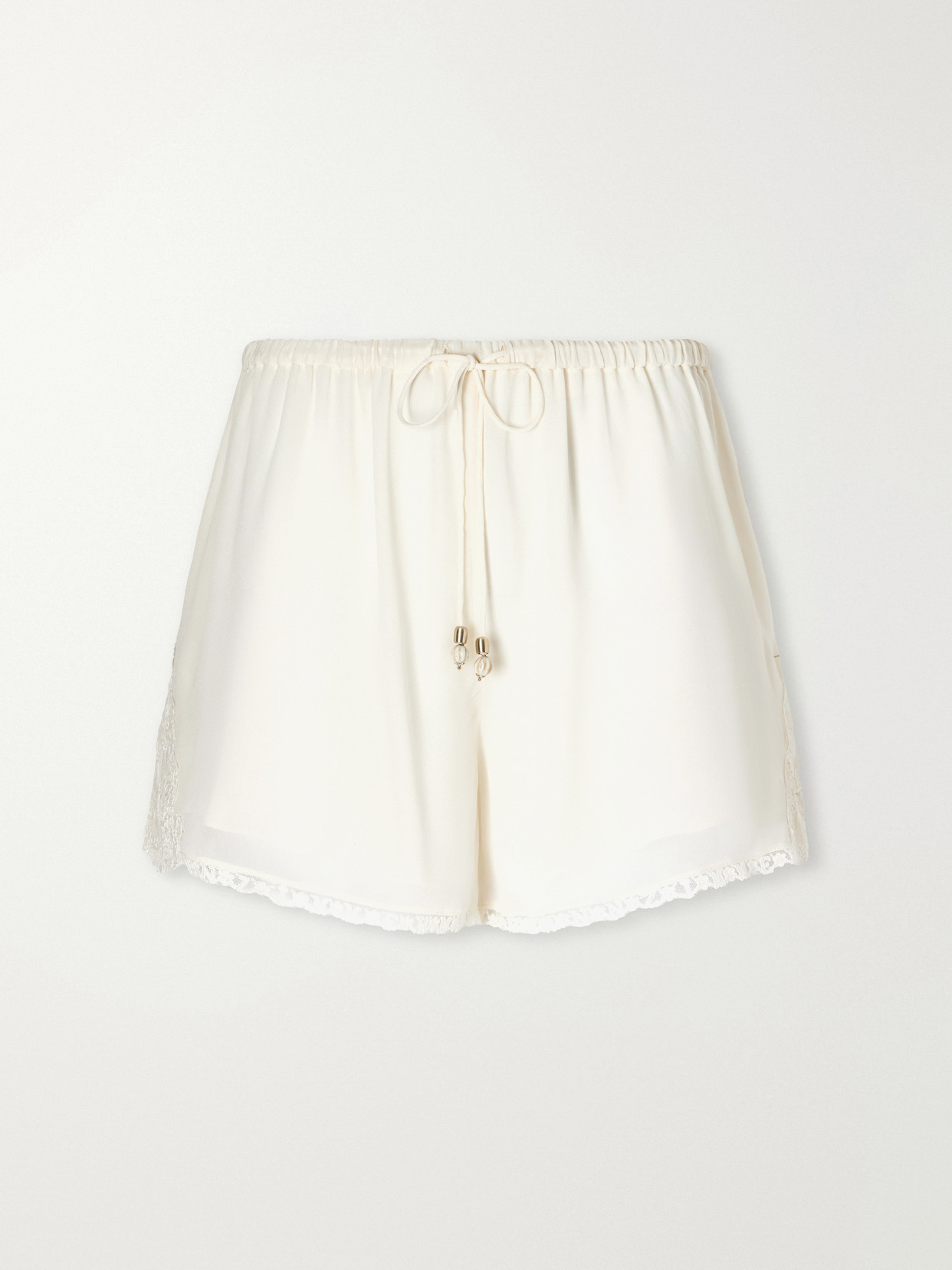 Zimmermann Fairlight Lace-trimmed Charmeuse Shorts In Brown