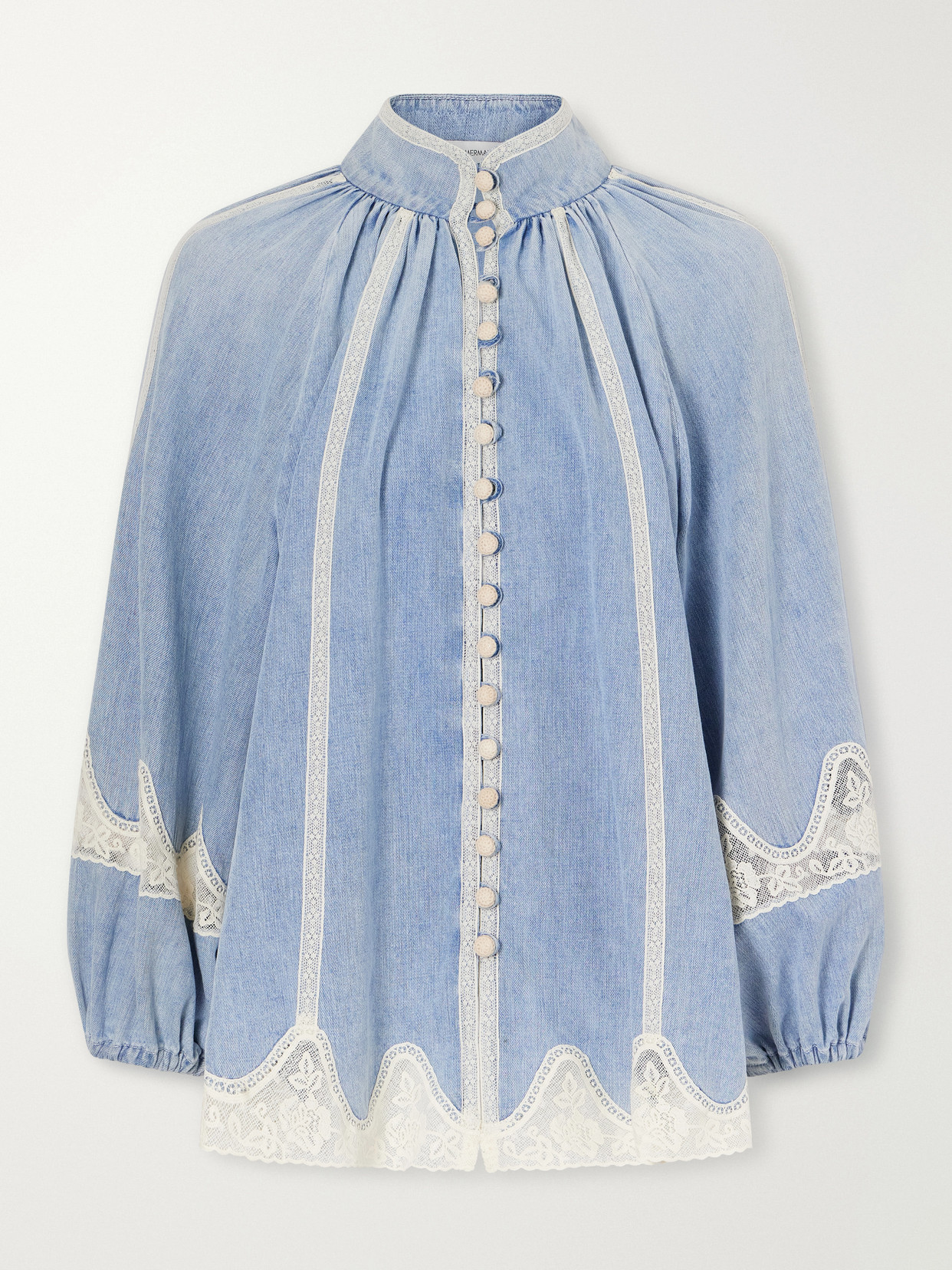 Fairlight Lace-Trimmed Denim Blouse