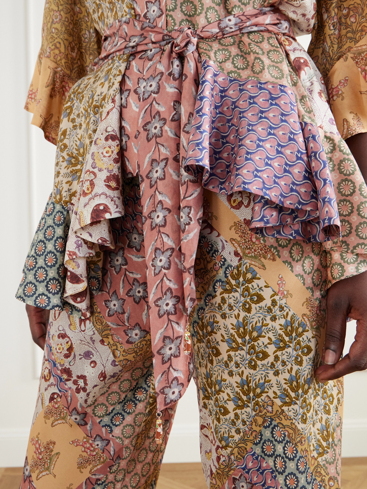 Fairlight Printed Silk-Satin Wrap Blouse