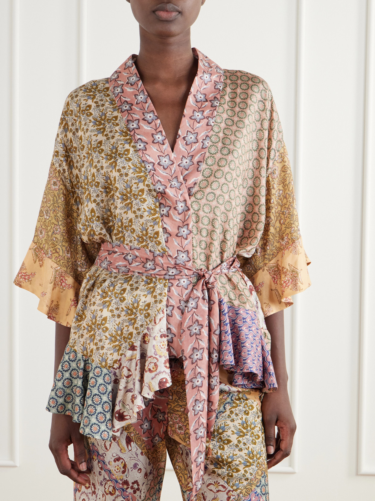 Fairlight Printed Silk-Satin Wrap Blouse