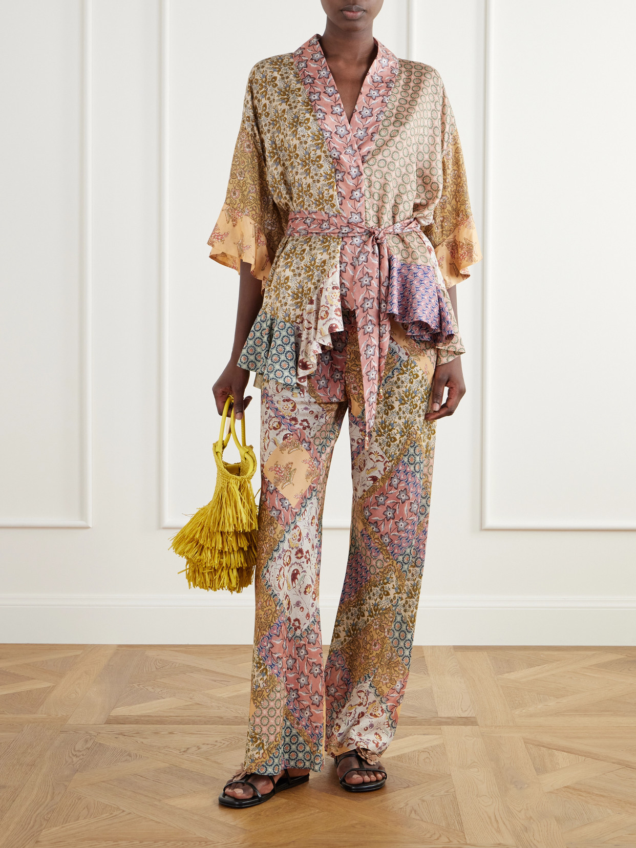 Fairlight Printed Silk-Satin Wrap Blouse