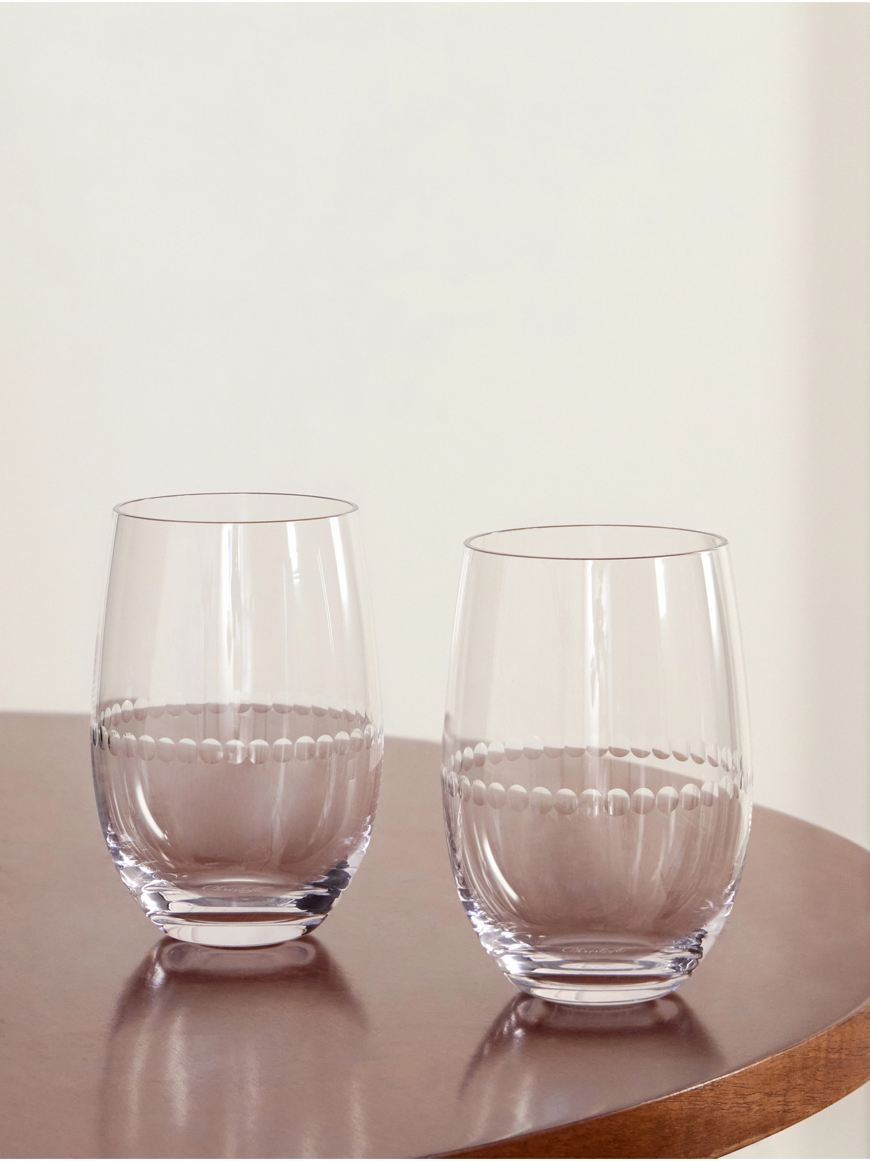 Christofle Perles Set Of Two Crystal Water Glasses In Transparent