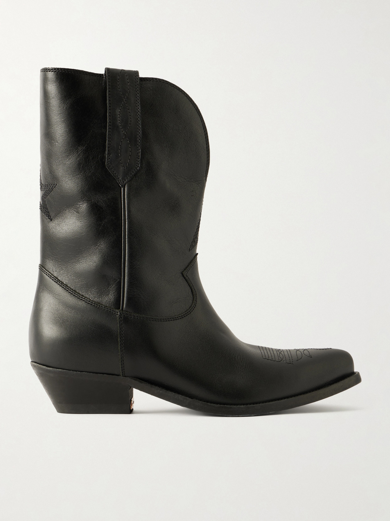 Golden Goose Wish Star Embroidered Leather Ankle Boots In Black