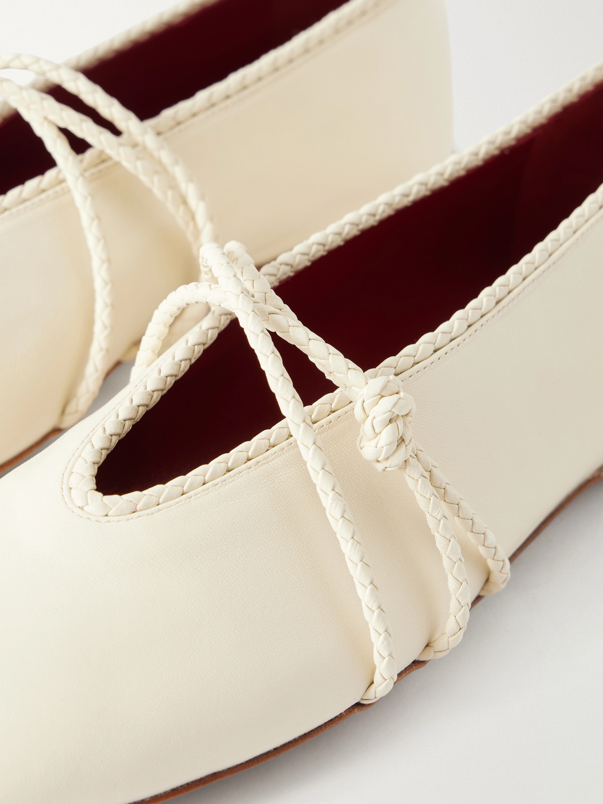 Rosa Intrecciato-Trimmed Ballet Flats