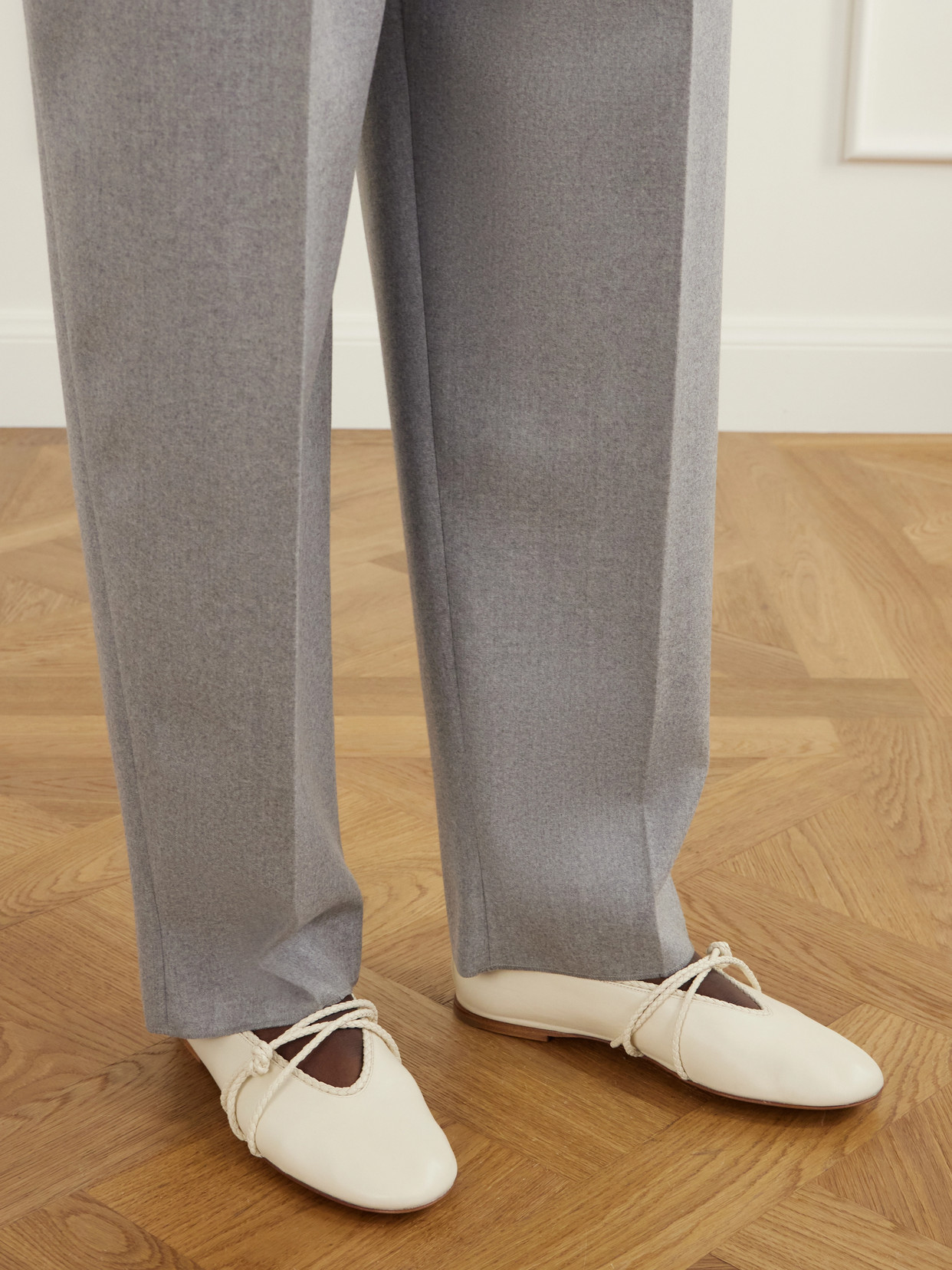 Rosa Intrecciato-Trimmed Ballet Flats