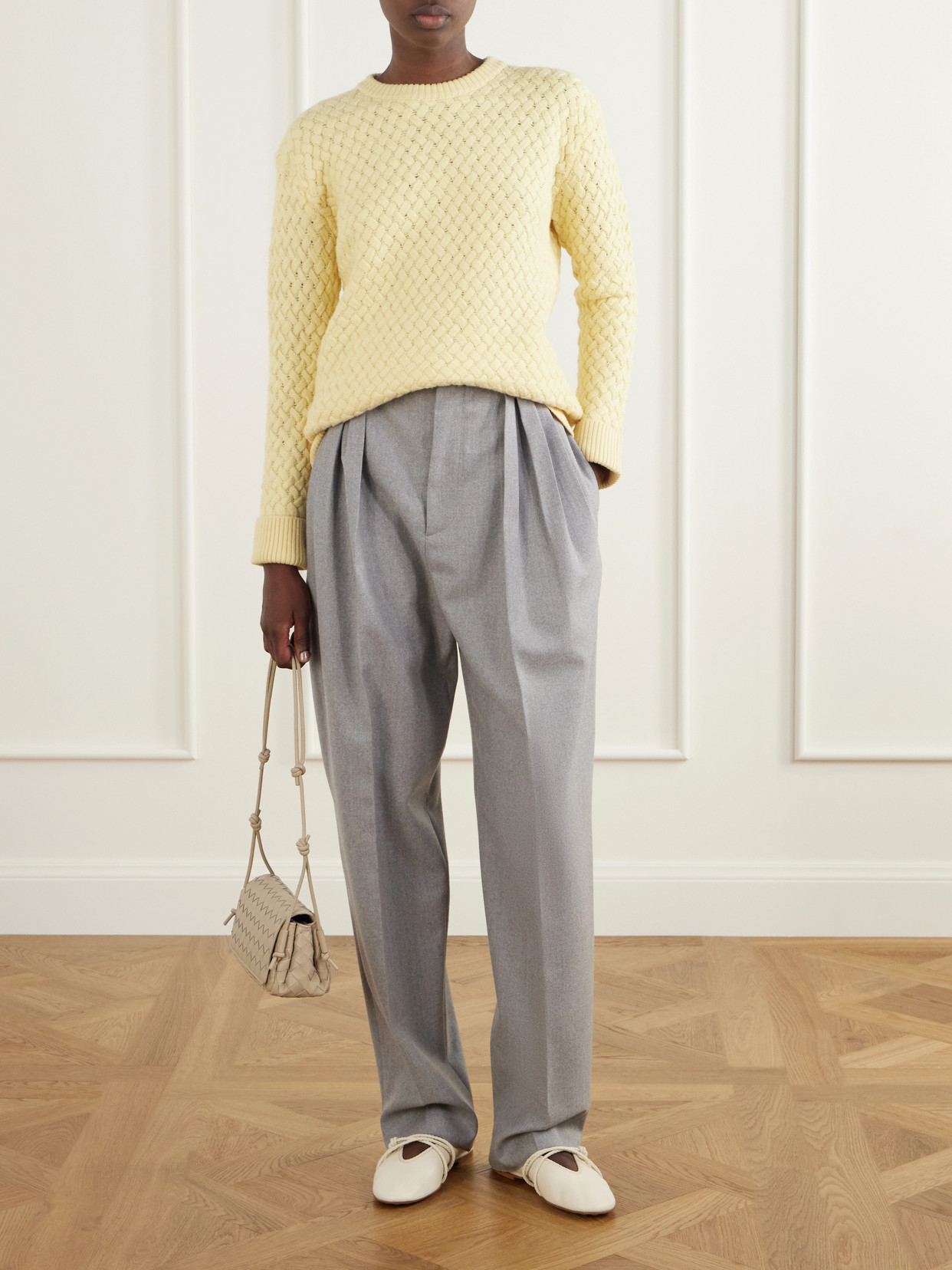 Rosa Intrecciato-Trimmed Ballet Flats