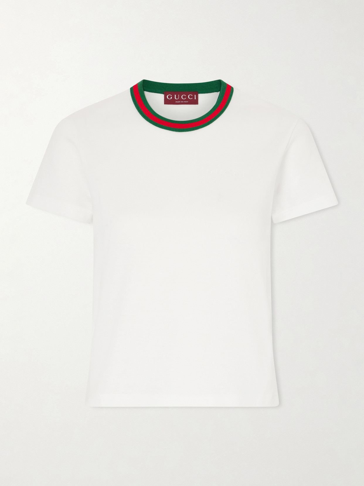 Cropped Striped Embroidered Cotton-Jersey T-Shirt
