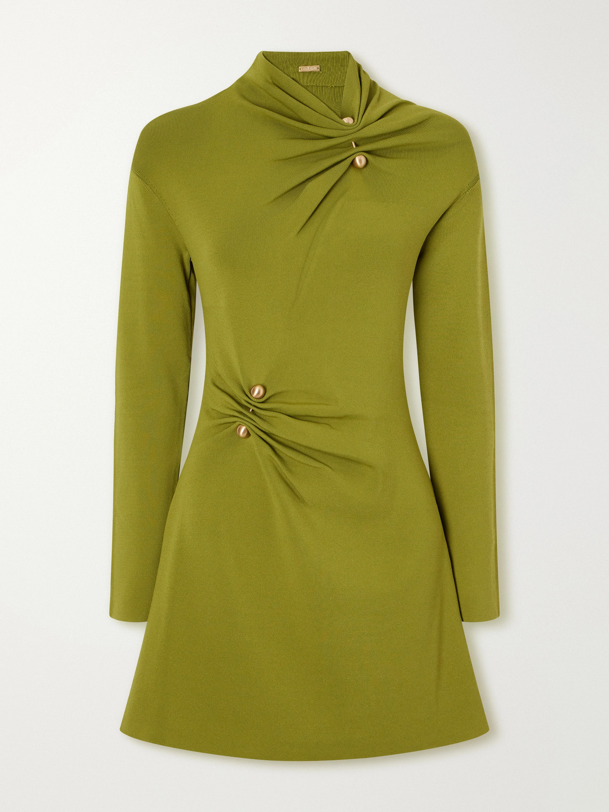 Cult Gaia Kadia Embellished Gathered Jersey Mini Dress In Green