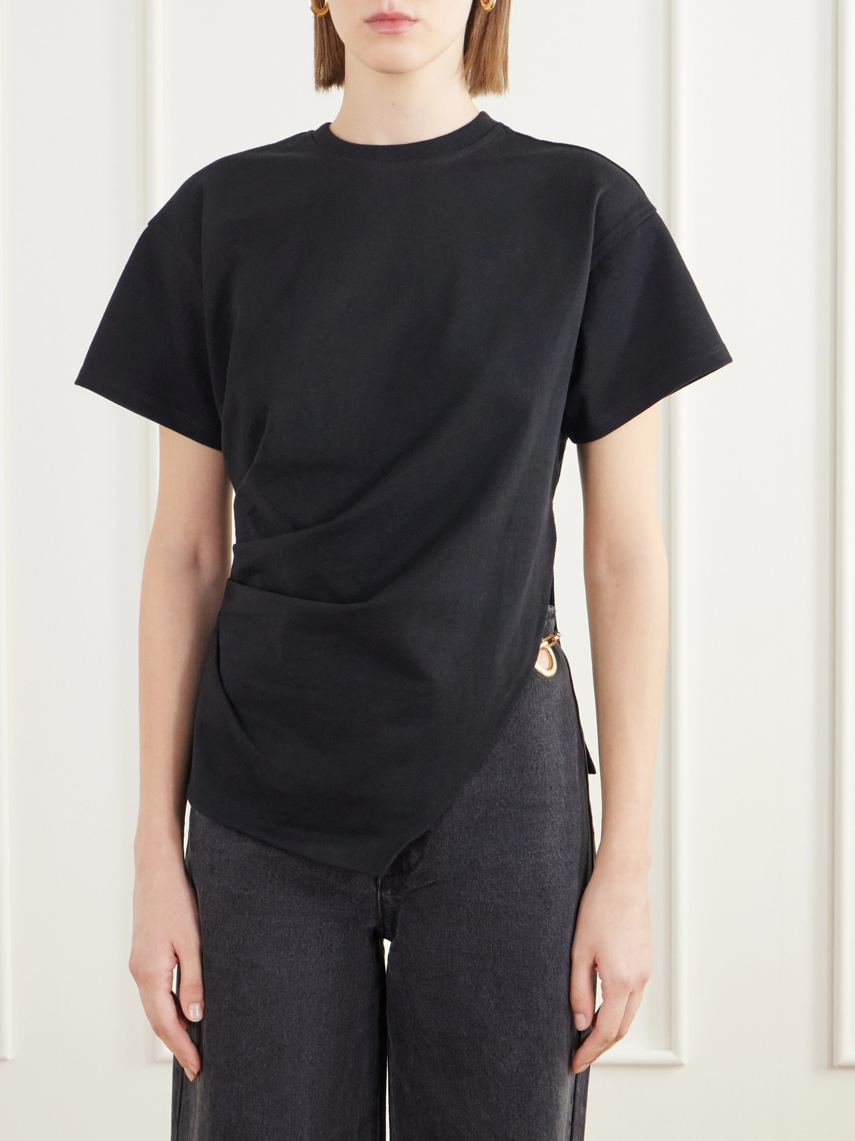 Cata Asymmetric Pleated Cotton-Jersey T-Shirt