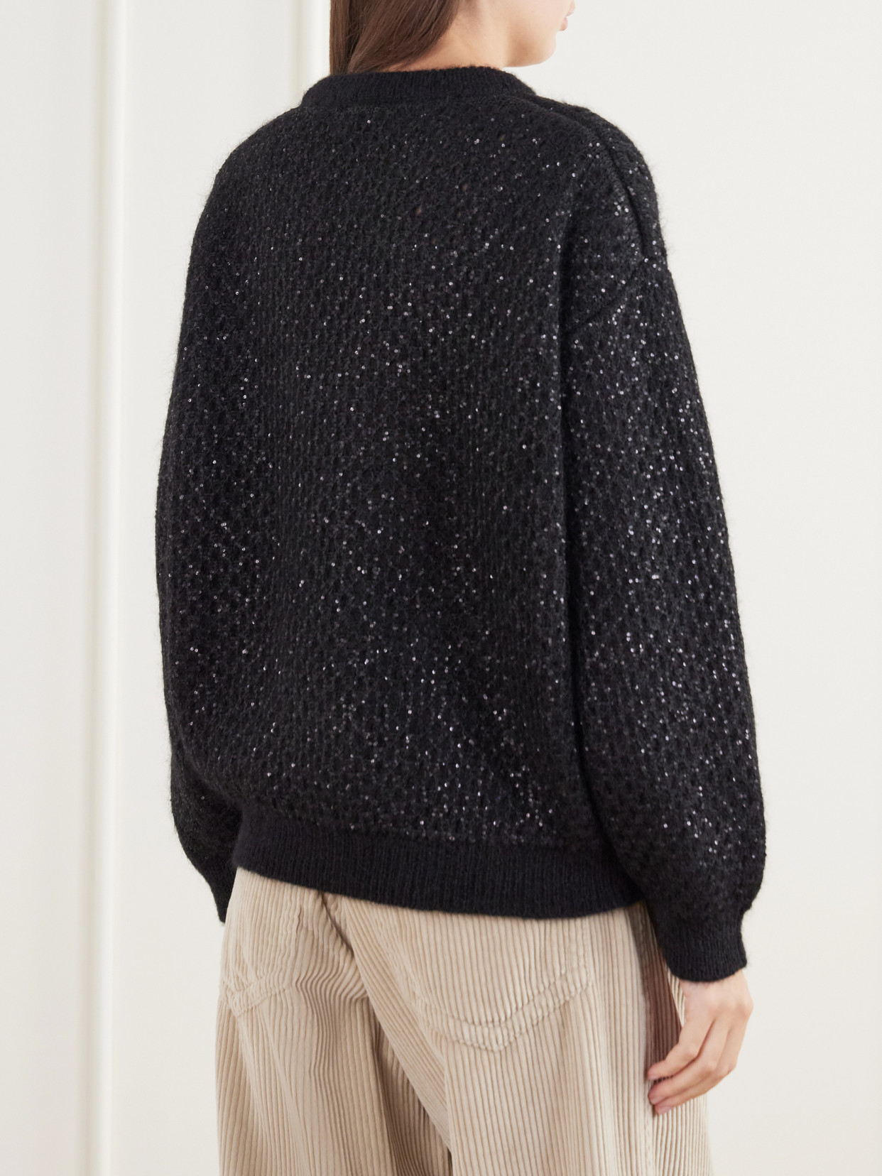 Sequin-Embellished Open-Knit Mohair-Blend Sweater