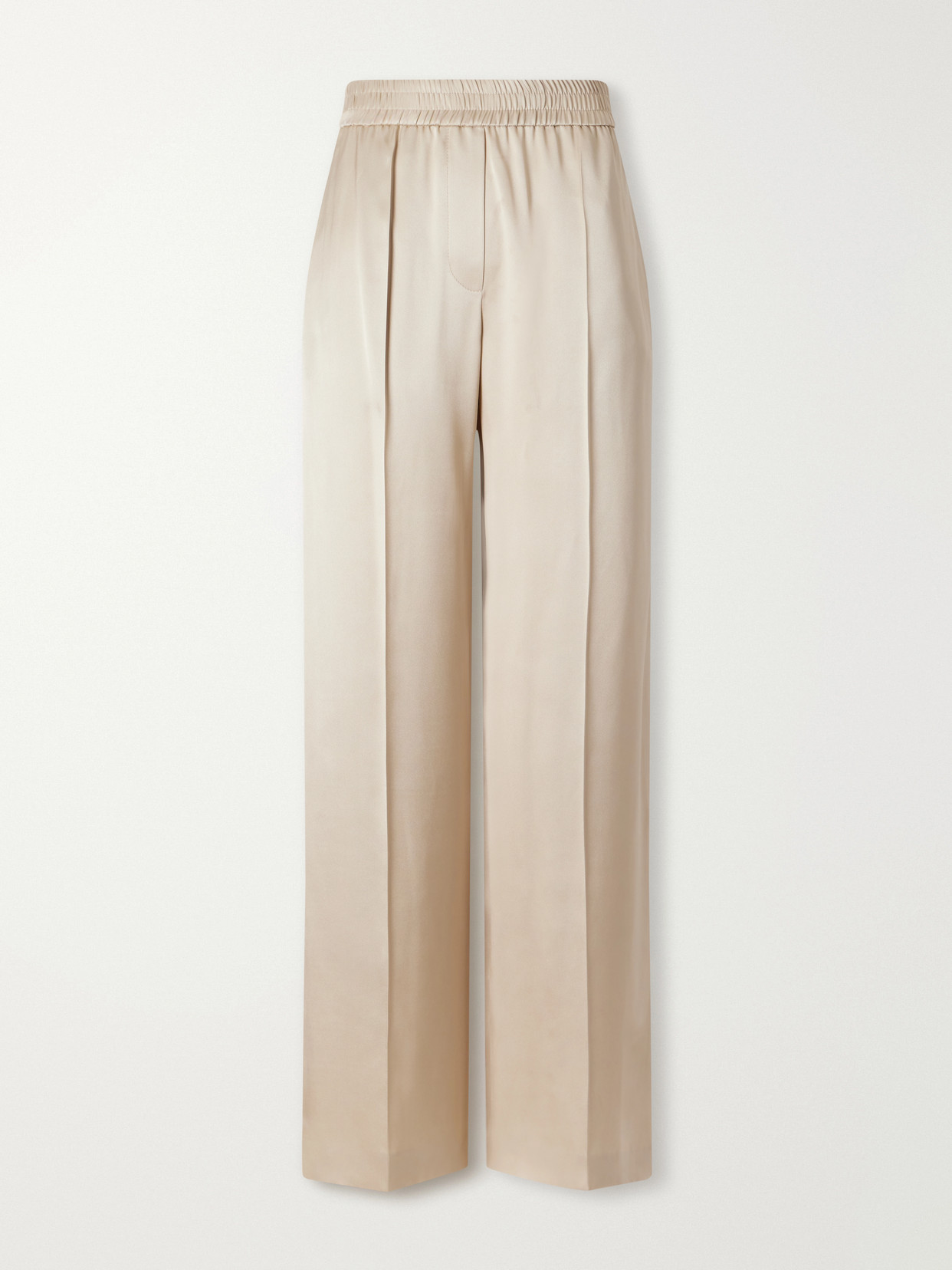 Brunello Cucinelli Pleated Silk-satin Wide-leg Pants In Neutral