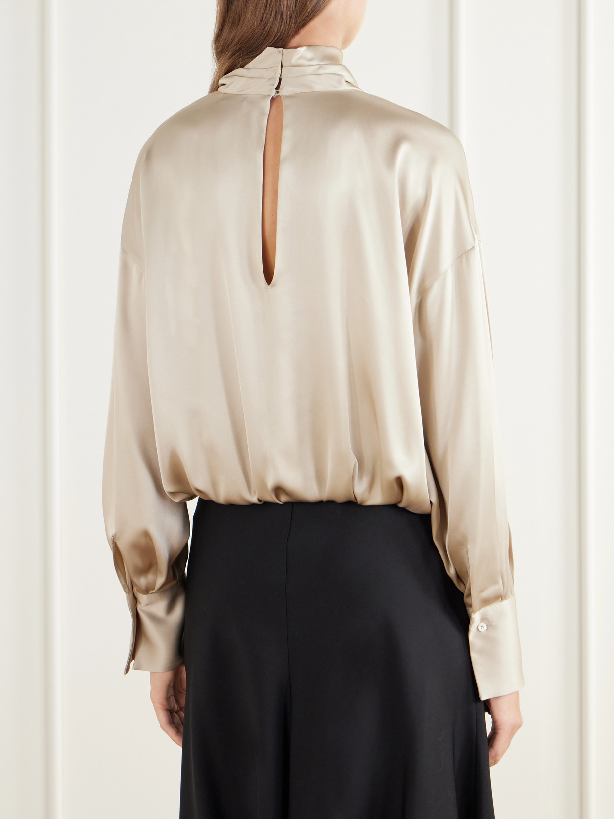 Gathered Draped Silk-Satin Blouse
