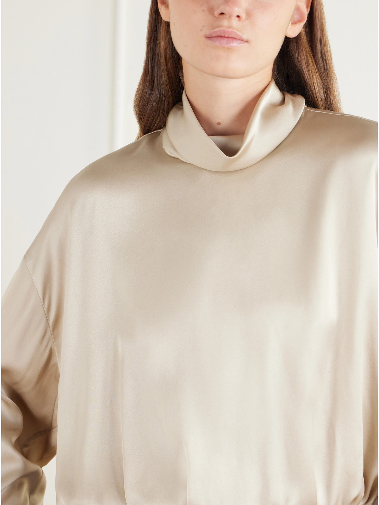 Gathered Draped Silk-Satin Blouse