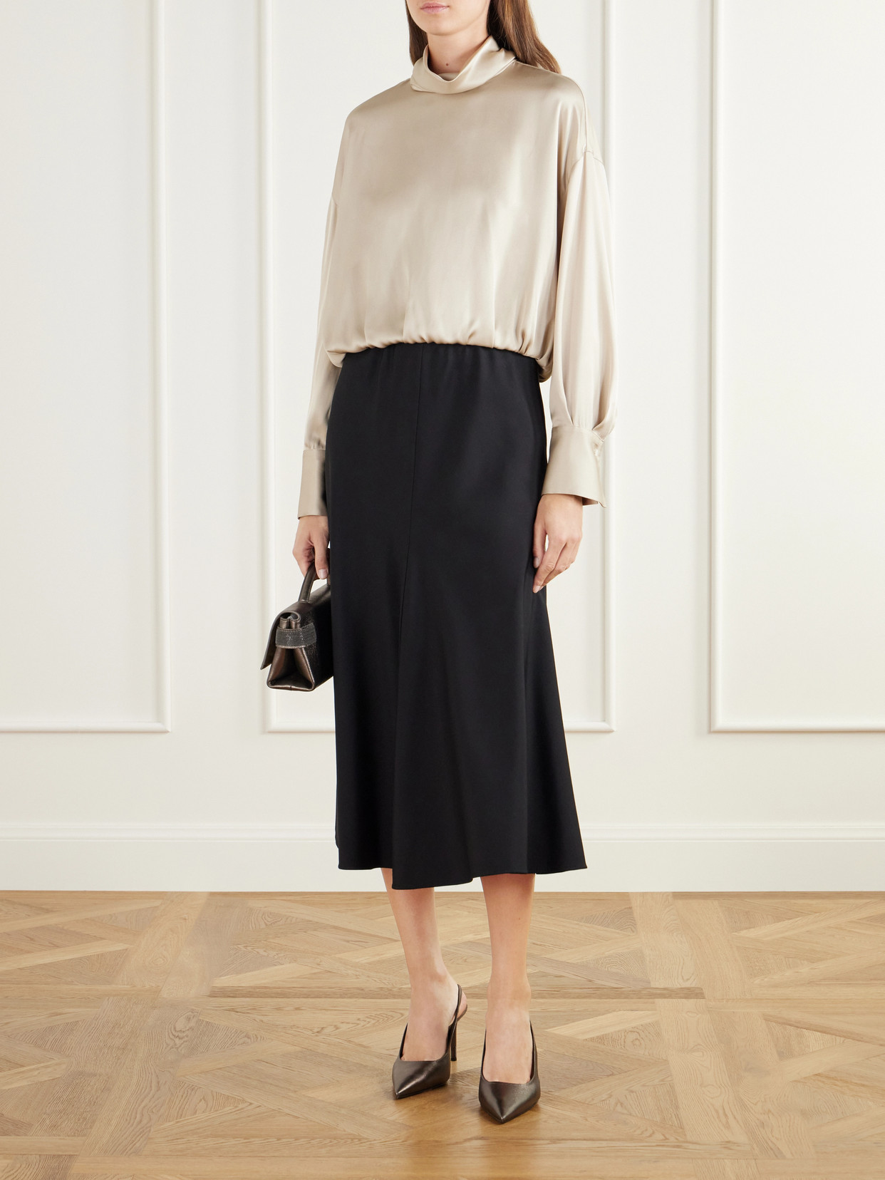 Gathered Draped Silk-Satin Blouse