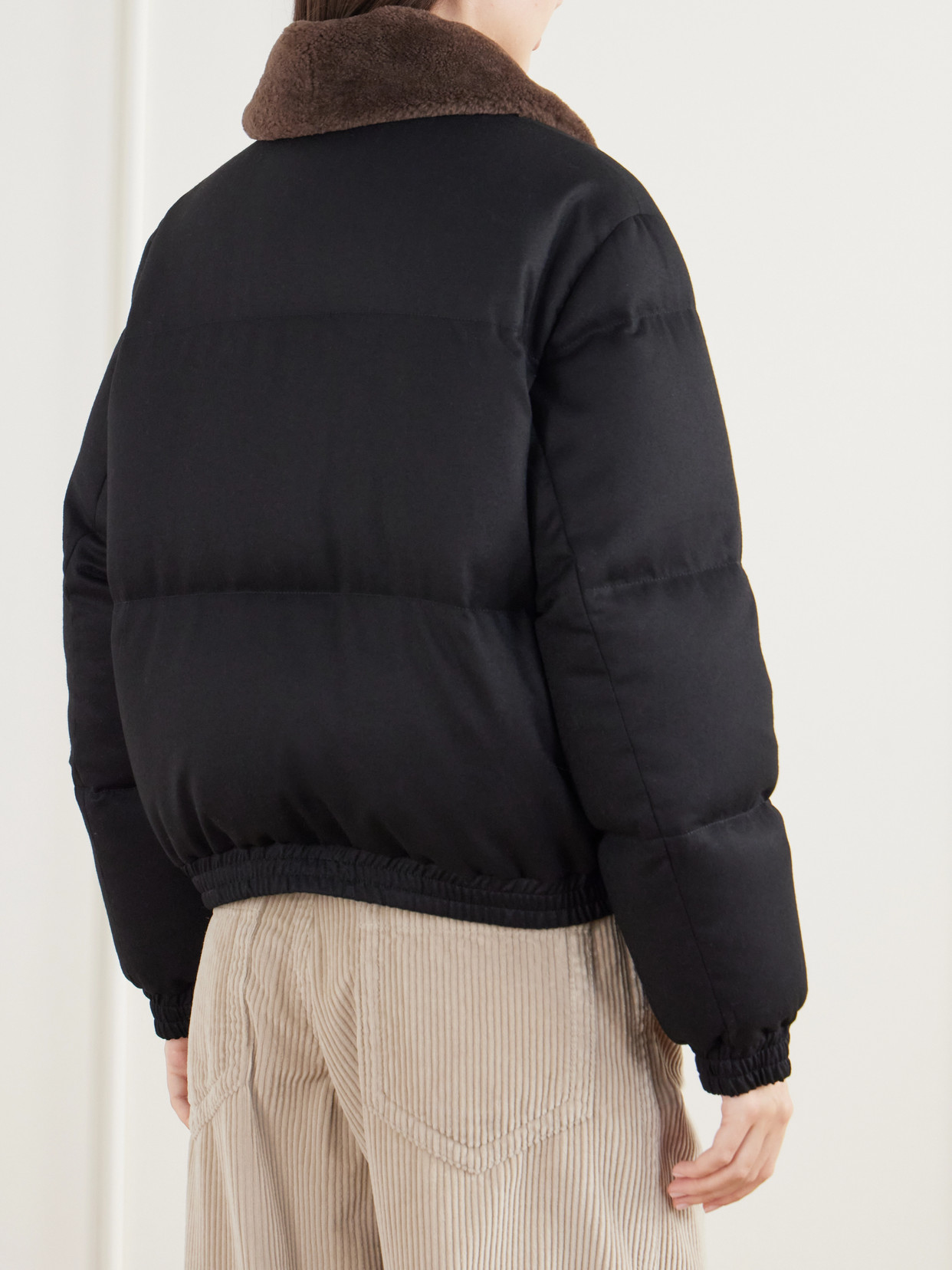 Quilted Shearling-Trimmed Wool-Twill Down Jacket