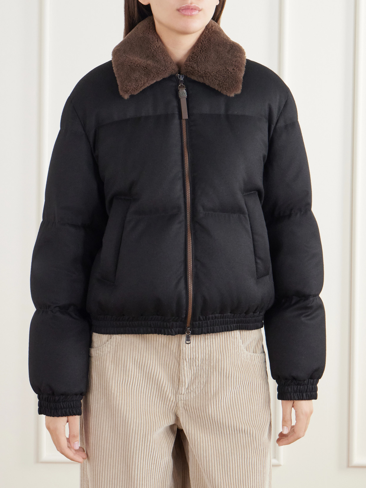 Quilted Shearling-Trimmed Wool-Twill Down Jacket