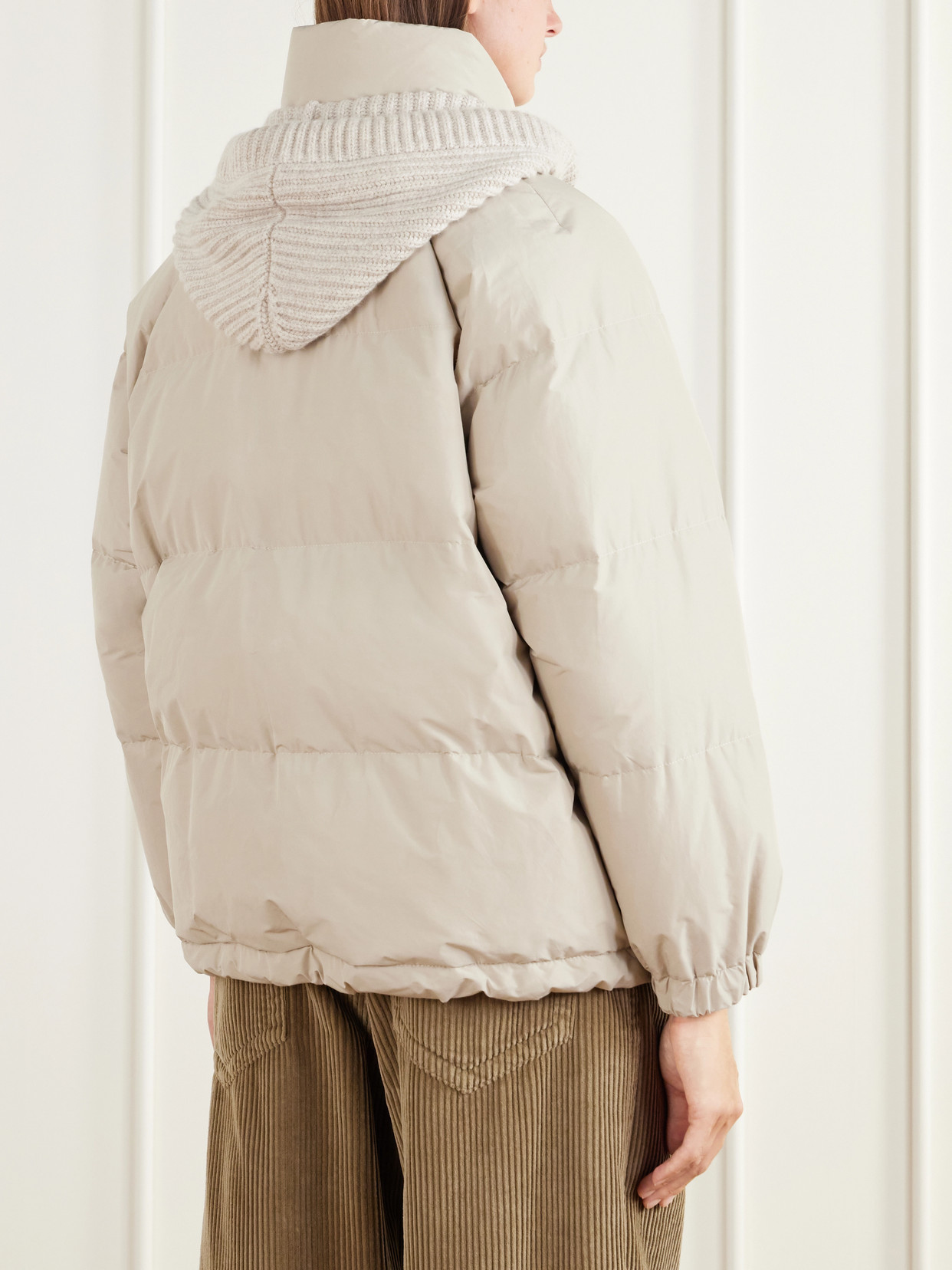 Hooded Quilted Padded Cashmere-Trimmed Cotton-Blend Jacket