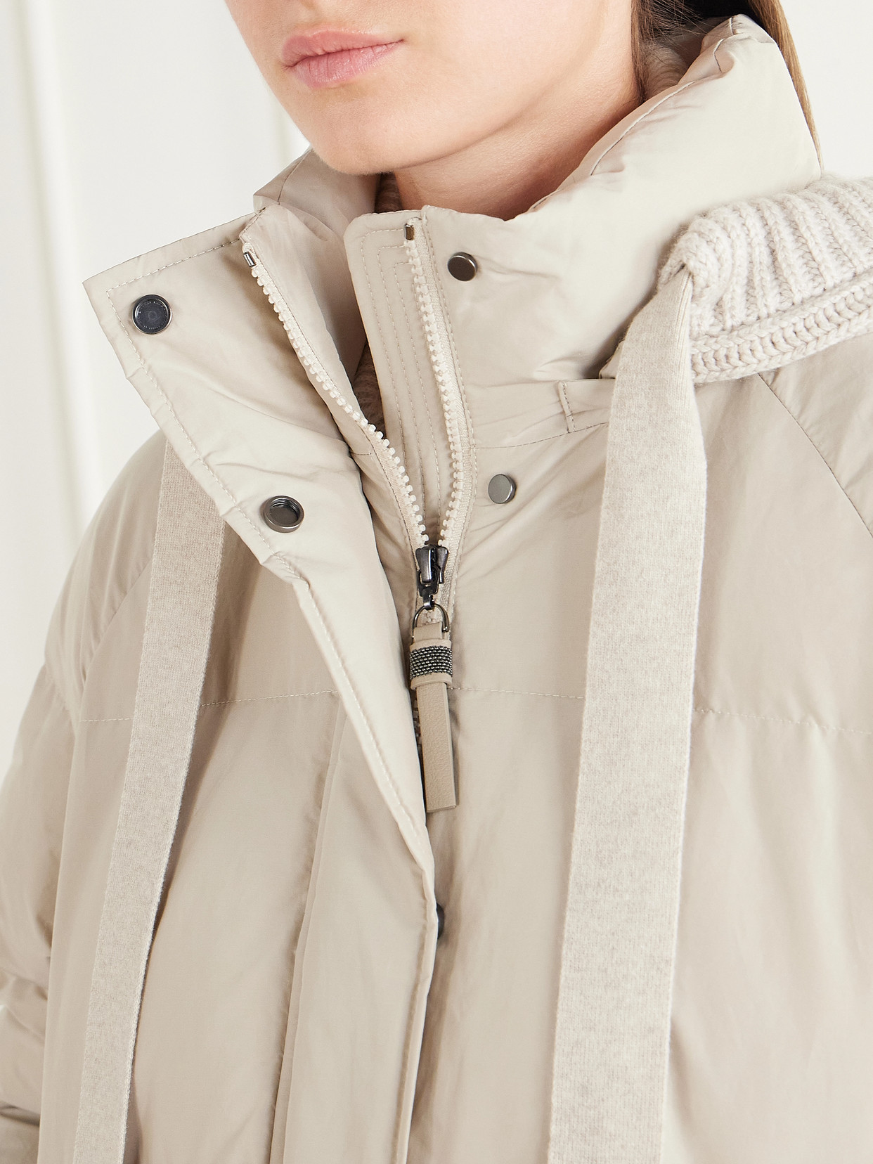 Hooded Quilted Padded Cashmere-Trimmed Cotton-Blend Jacket