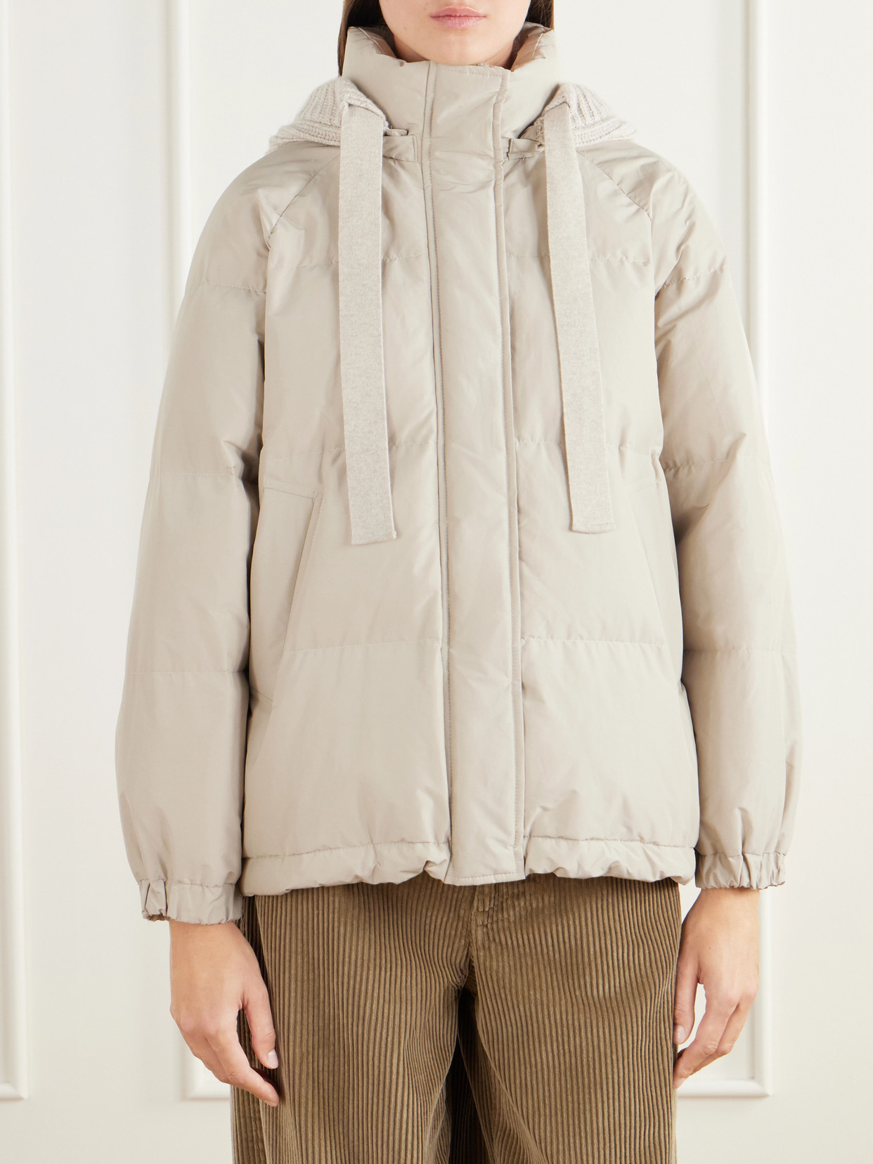 Hooded Quilted Padded Cashmere-Trimmed Cotton-Blend Jacket